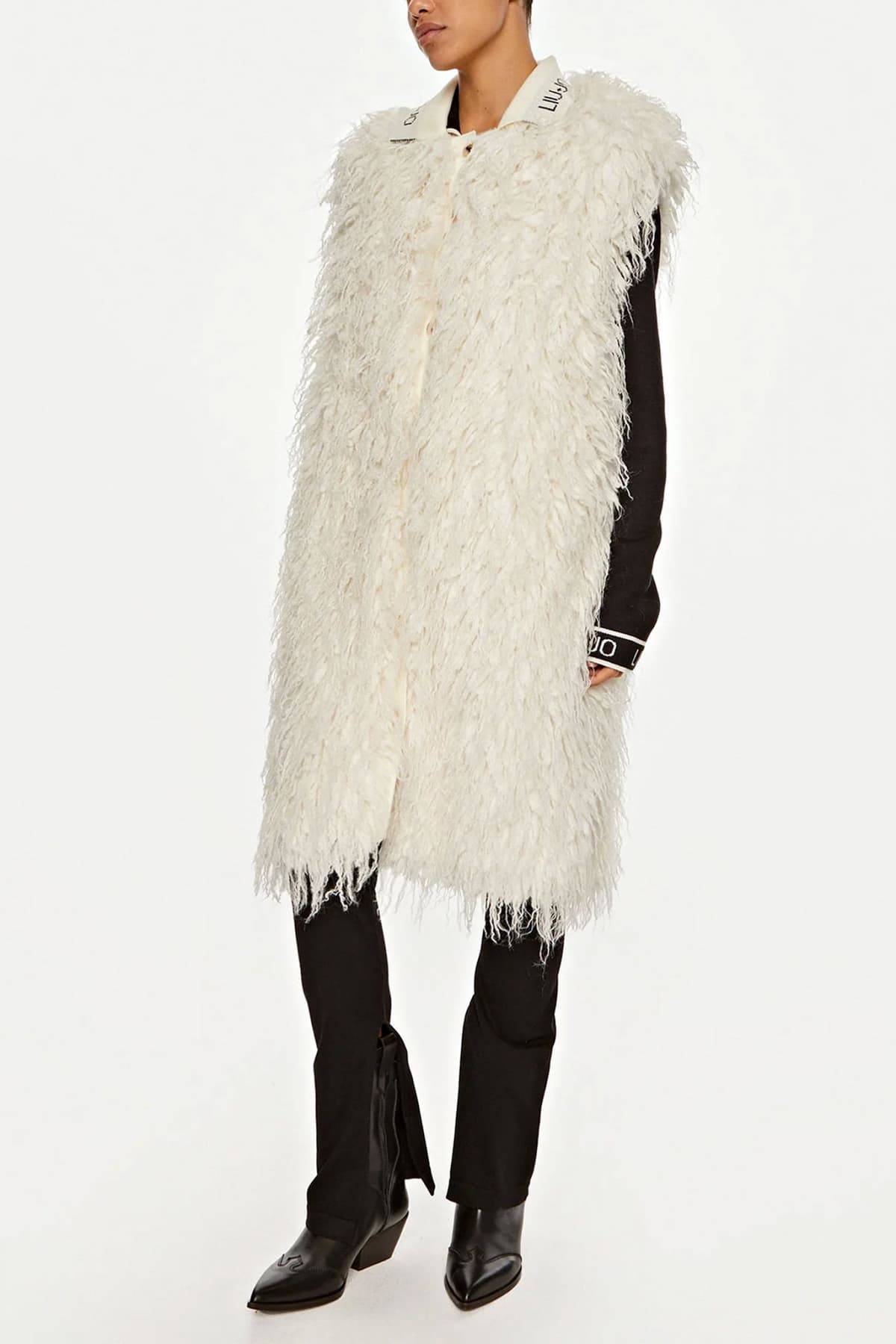 LIU JO ΓΙΛΕΚΟ FAUX FUR ΜΑΚΡΥ ΓΙΑΚΑΣ LOGO ΛΕΥΚΟ