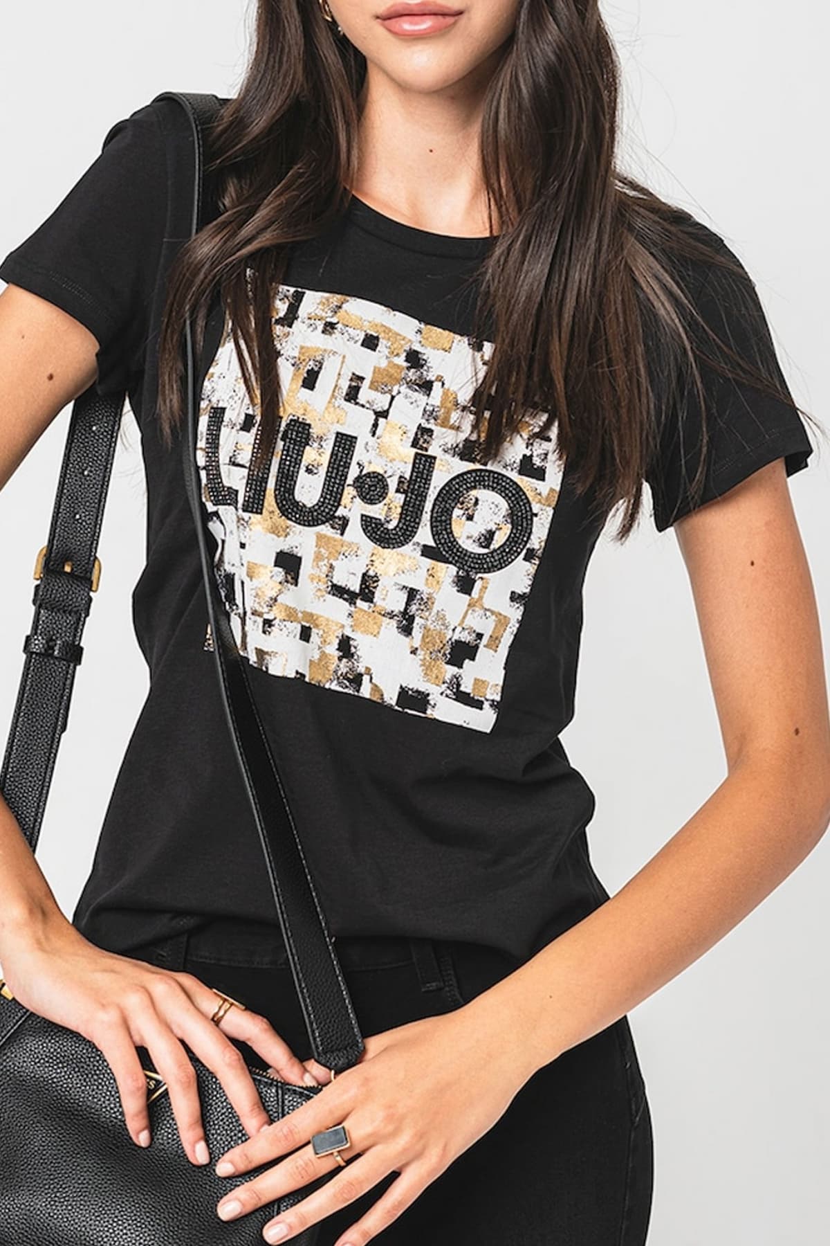 LIU JO T-SHIRT LOGO ΣΤΑΜΠΑ ΜΑΥΡΟ