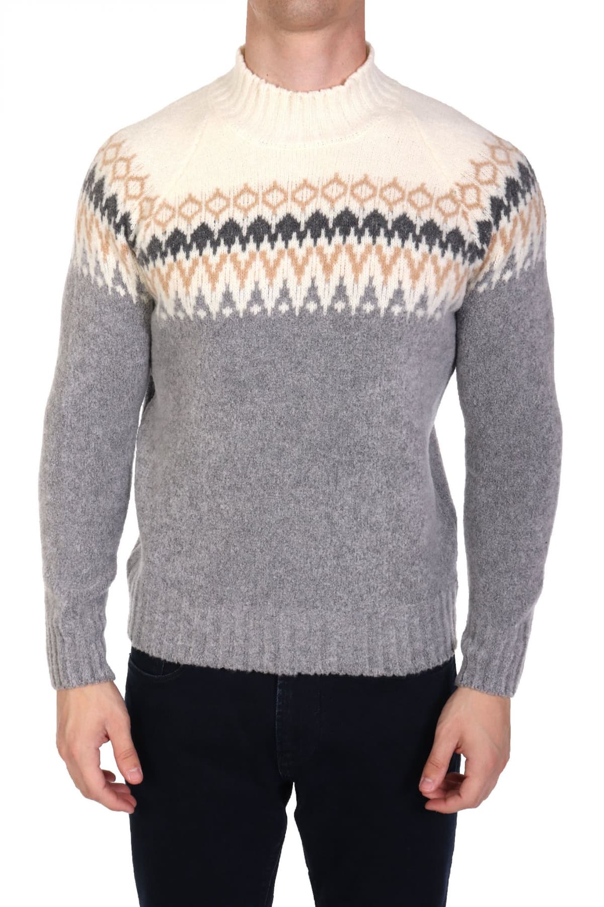 GRAN SASSO ΠΛΕΚΤΟ CREW NECK MULTI ΕΚΡΟΥ