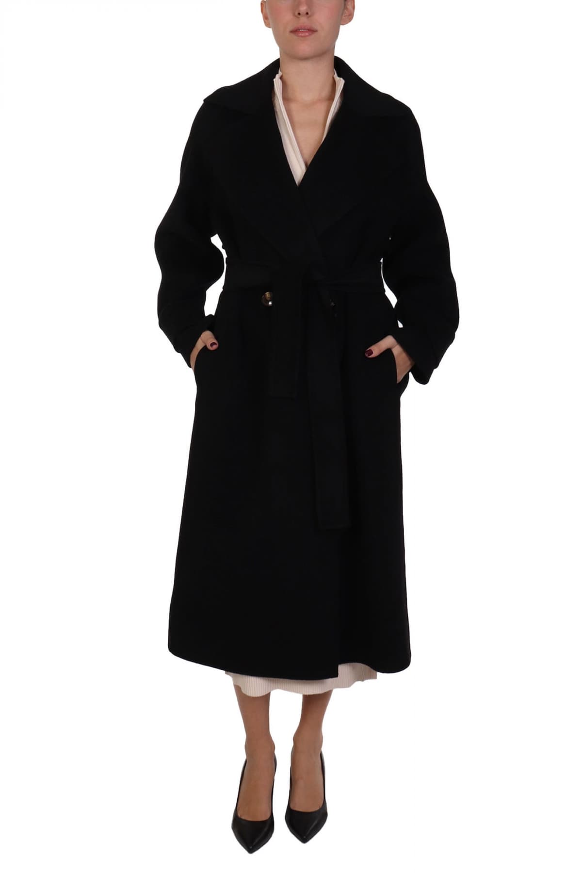 MARELLA ΠΑΛΤΟ ARLEY ΜΑΛΛΙΝΟ ΣΤΑΥΡΩΤΟ ΜΑΚΡΥ ΜΑΥΡΟ