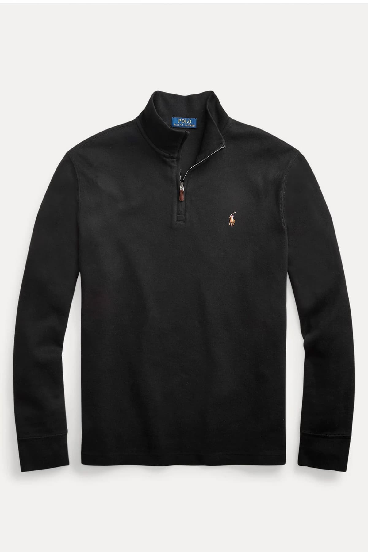 RALPH LAUREN ΠΛΕΚΤΟ HALFZIP ESTATE RIB LOGO ΜΑΥΡΟ