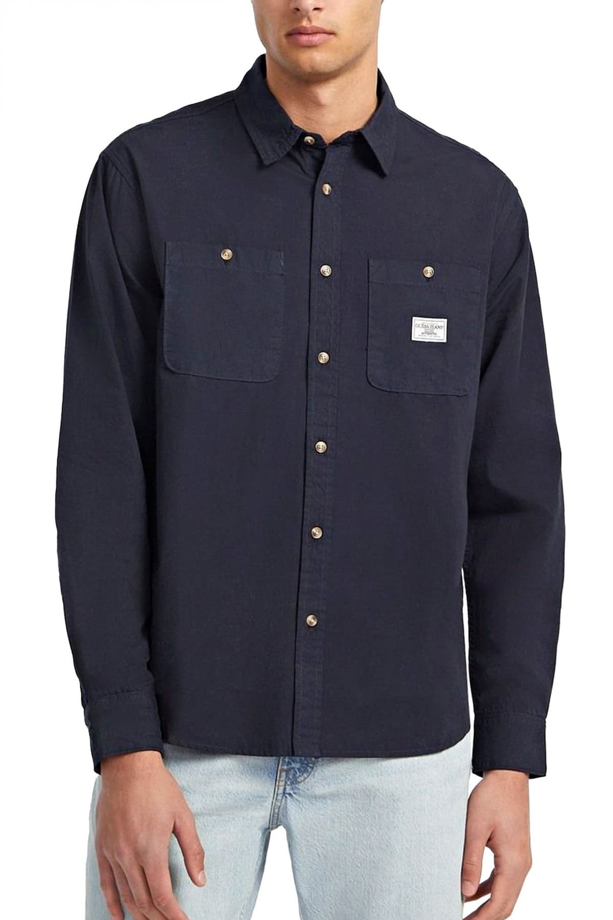 GUESS JEANS ΠΟΥΚΑΜΙΣΟ CLASSIC FIT LOGO ΜΠΛΕ