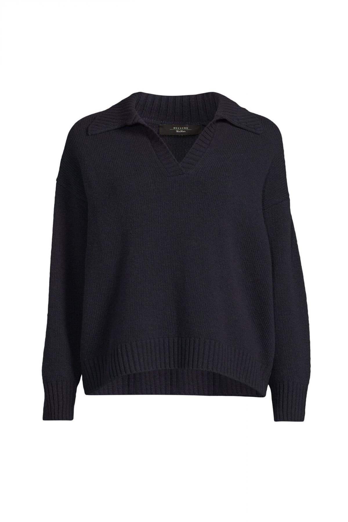 MAX MARA WEEKEND ΠΛΕΚΤΟ AGRE V-NECK ΣΚΟΥΡΟ ΜΠΛΕ