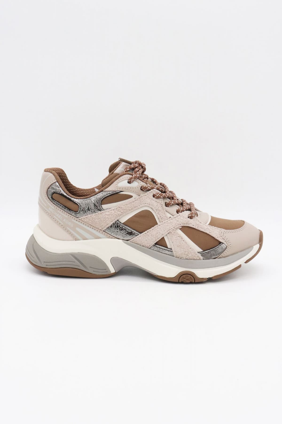 MICHAEL KORS ΠΑΠΟΥΤΣΙΑ SNEAKERS LEO TRAINER ΠΟΛΥΧΡΩΜΟ LOGO ΡΟΖ/ΜΠΕΖ/ΚΑΦΕ