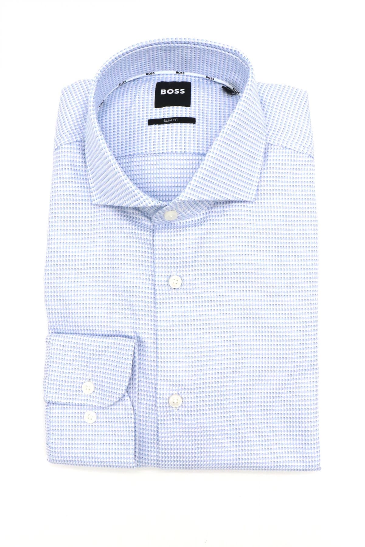 BOSS ΠΟΥΚΑΜΙΣΟ ΜΙΚΡΟΣΧΕΔΙΟ SLIM FIT H-HANK-SPREAD-C1-222 ΣΙΕΛ-ΛΕΥΚΟ