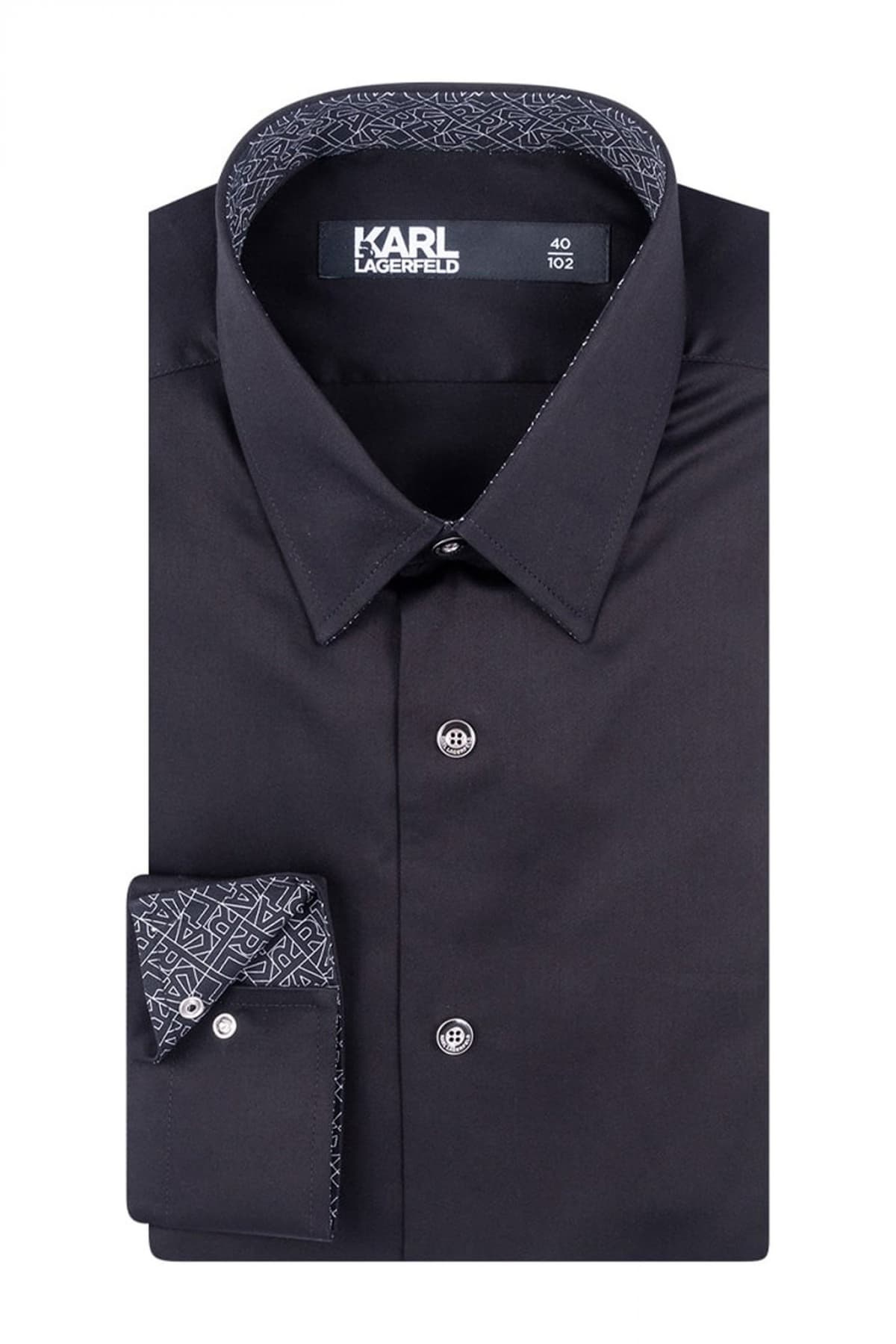 KARL LAGERFELD ΠΟΥΚΑΜΙΣΟ MODERN FIT ΜΕΤΑΛΛΙΚΑ ΚΟΥΜΠΙΑ ΜΑΥΡΟ