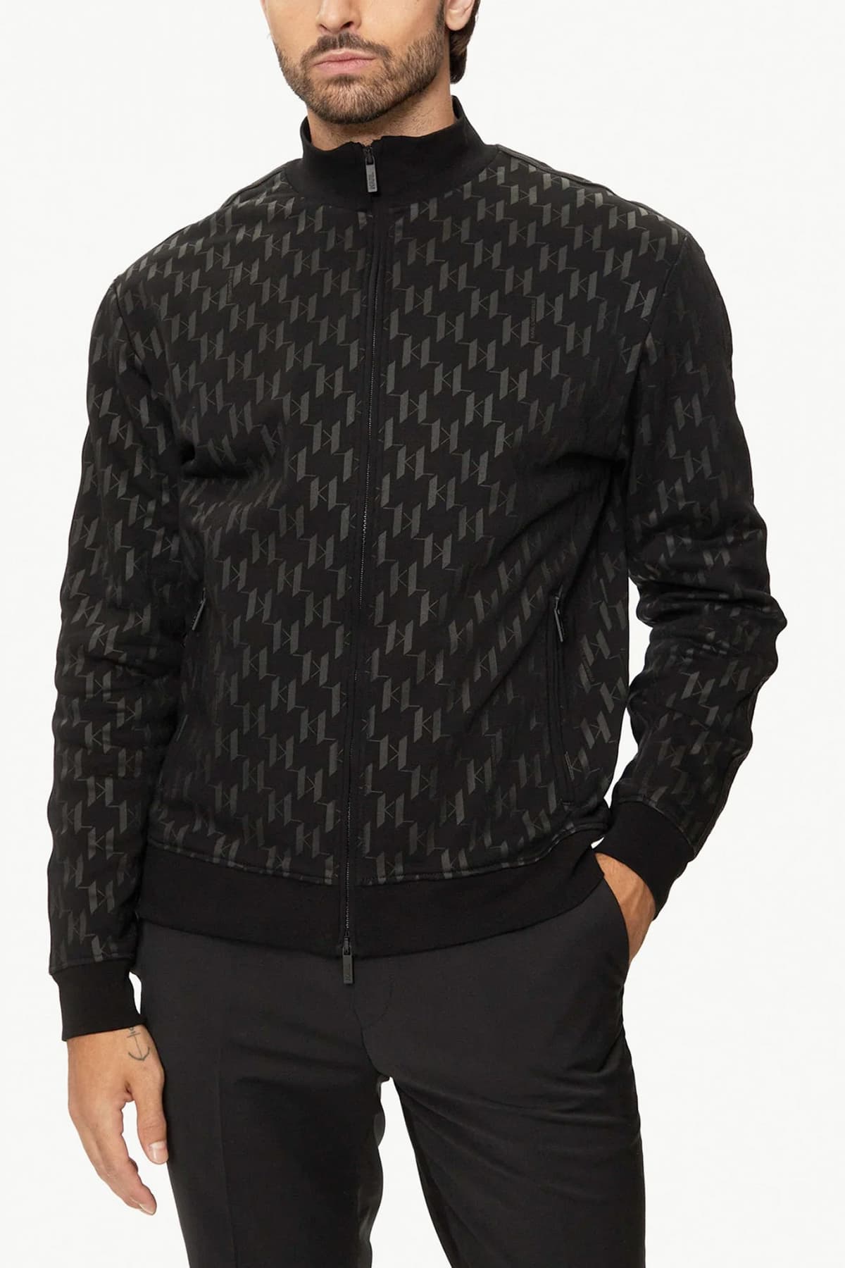 KARL LAGERFELD ΦΟΥΤΕΡ FULLZIP ALL OVER LOGO ΜΑΥΡΟ