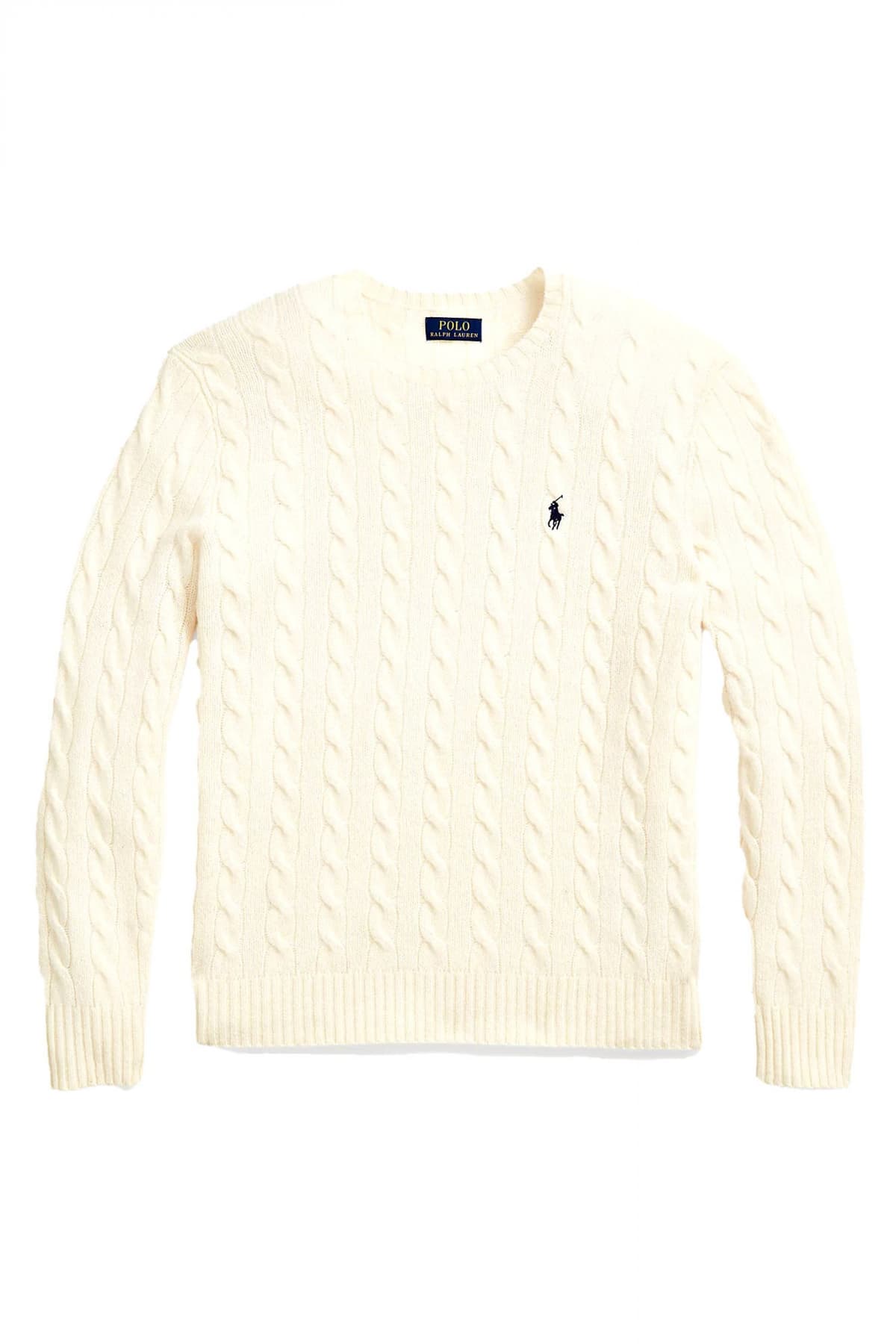 RALPH LAUREN ΠΛΕΚΤΟ CREW NECK CABLE LOGO ΕΚΡΟΥ