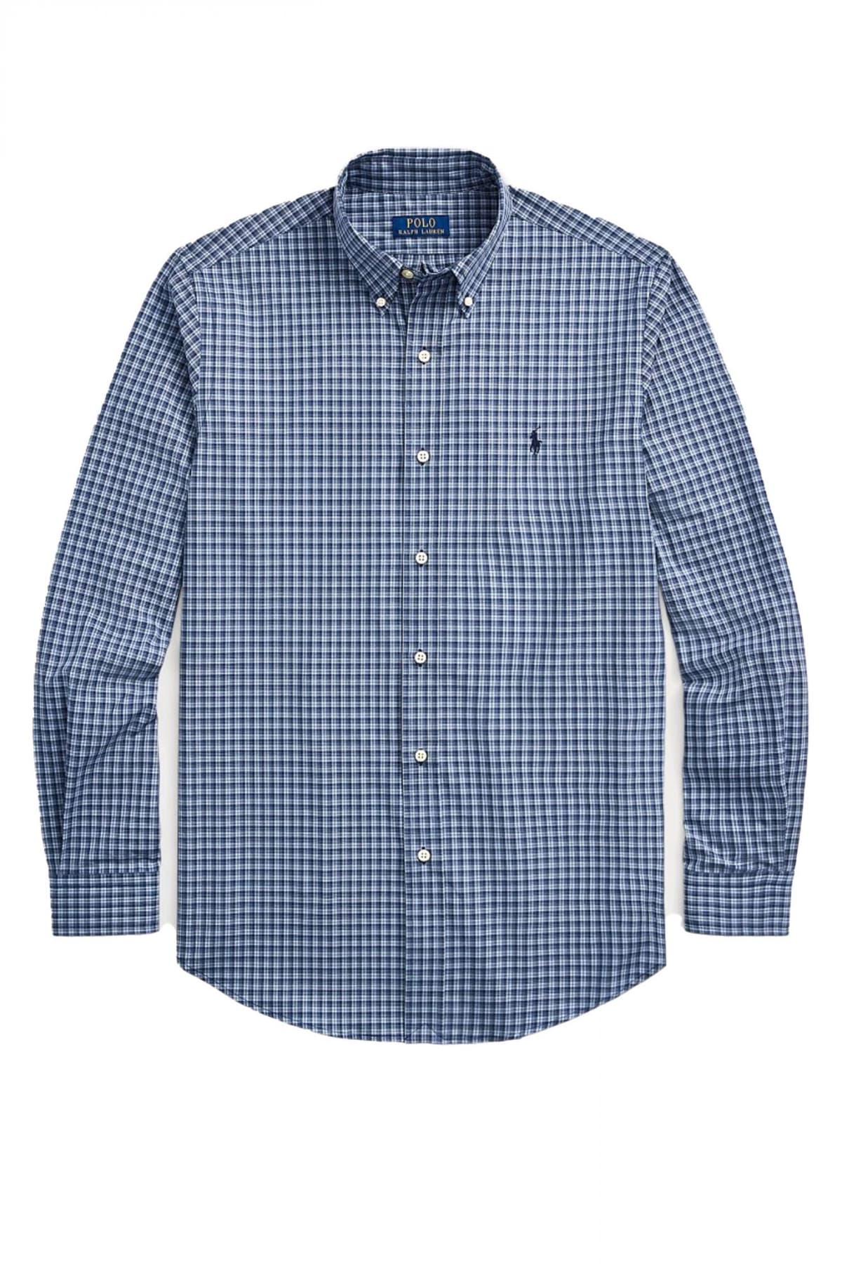 RALPH LAUREN ΠΟΥΚΑΜΙΣΟ BUTTON DOWN ΚΑΡΩ LOGO ΜΠΛΕ
