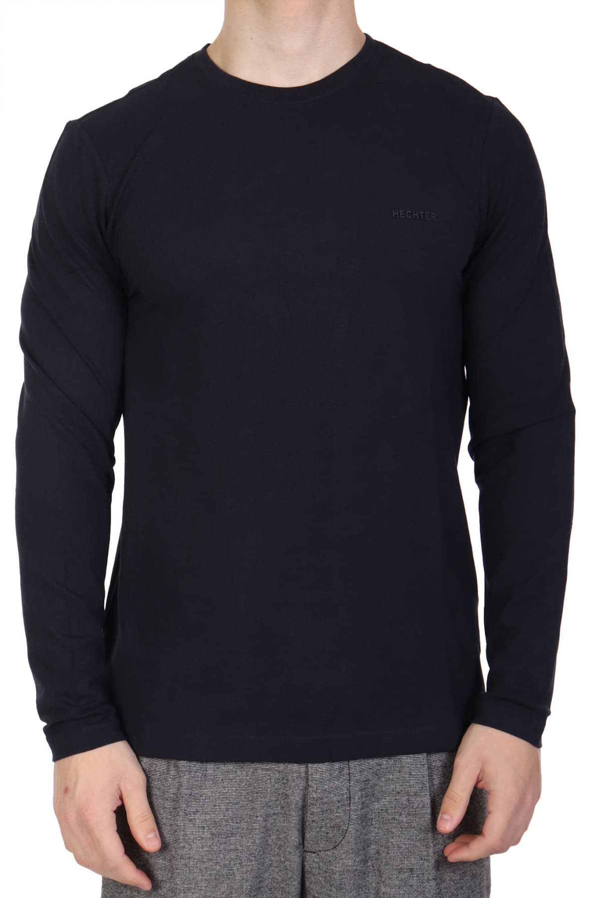 HECHTER T-SHIRT JERSEY LS LOGO ΜΠΛΕ ΣΚΟΥΡΟ