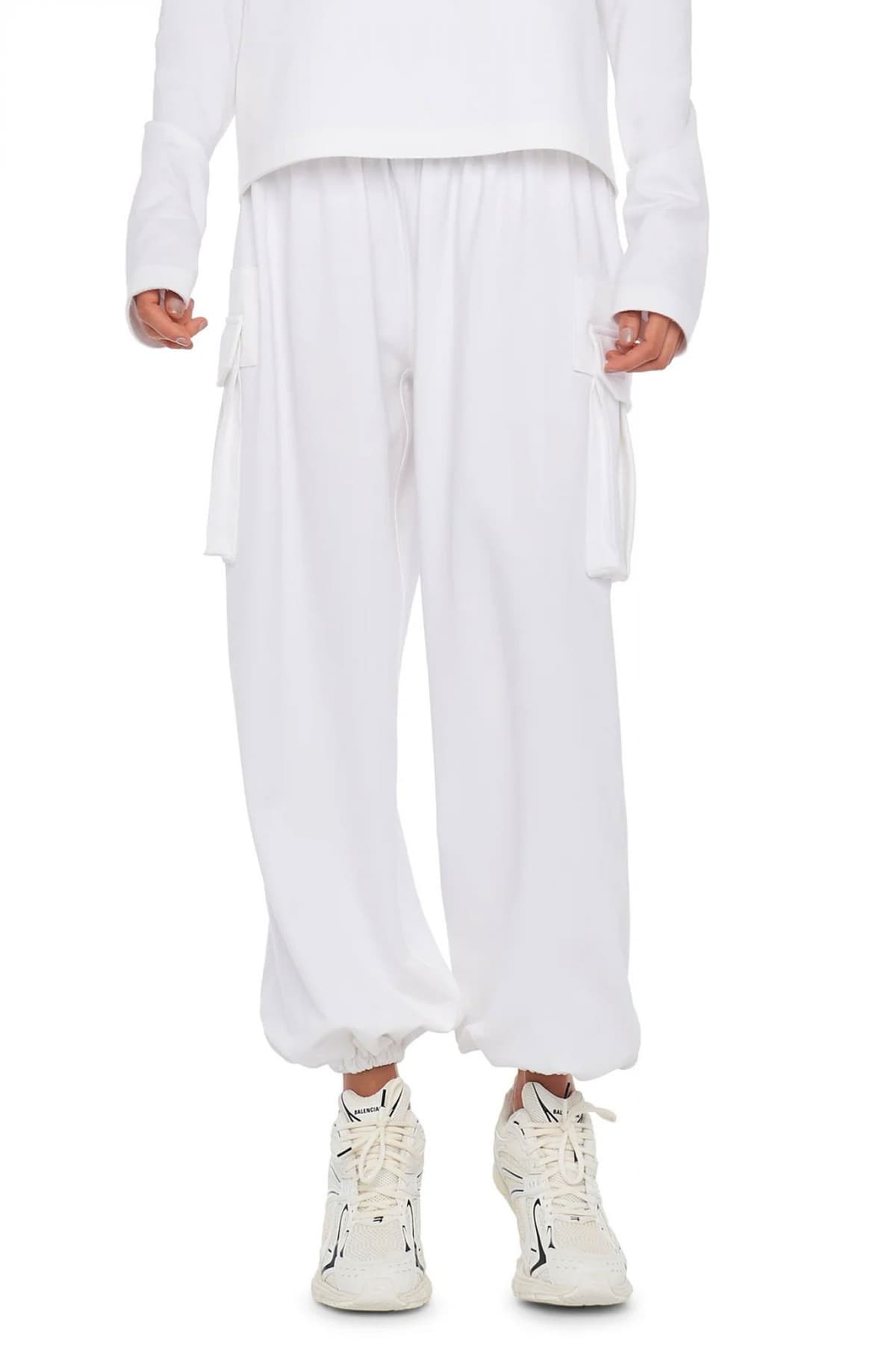 NORMA KAMALI ΦΟΡΜΑ ΦΟΥΤΕΡ OVERSIZED BOYFRIEND CARGO SWEATPANT ΛΕΥΚΟ