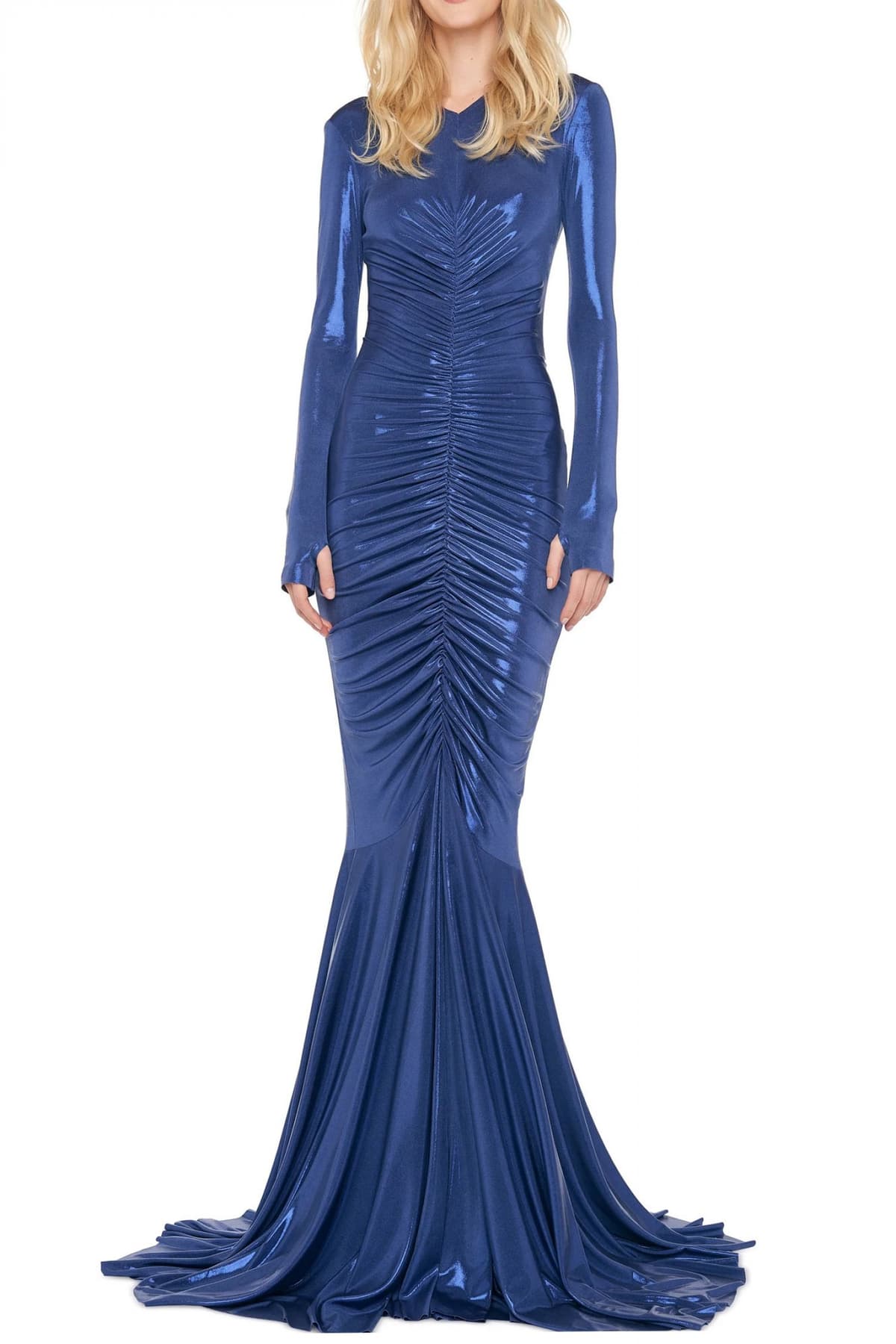 NORMA KAMALI ΦΟΡΕΜΑ FISHTAIL GOWN ΕΛΑΣΤΙΚΟ ΜΕΤΑΛΛΙΖΕ ΜΠΛΕ