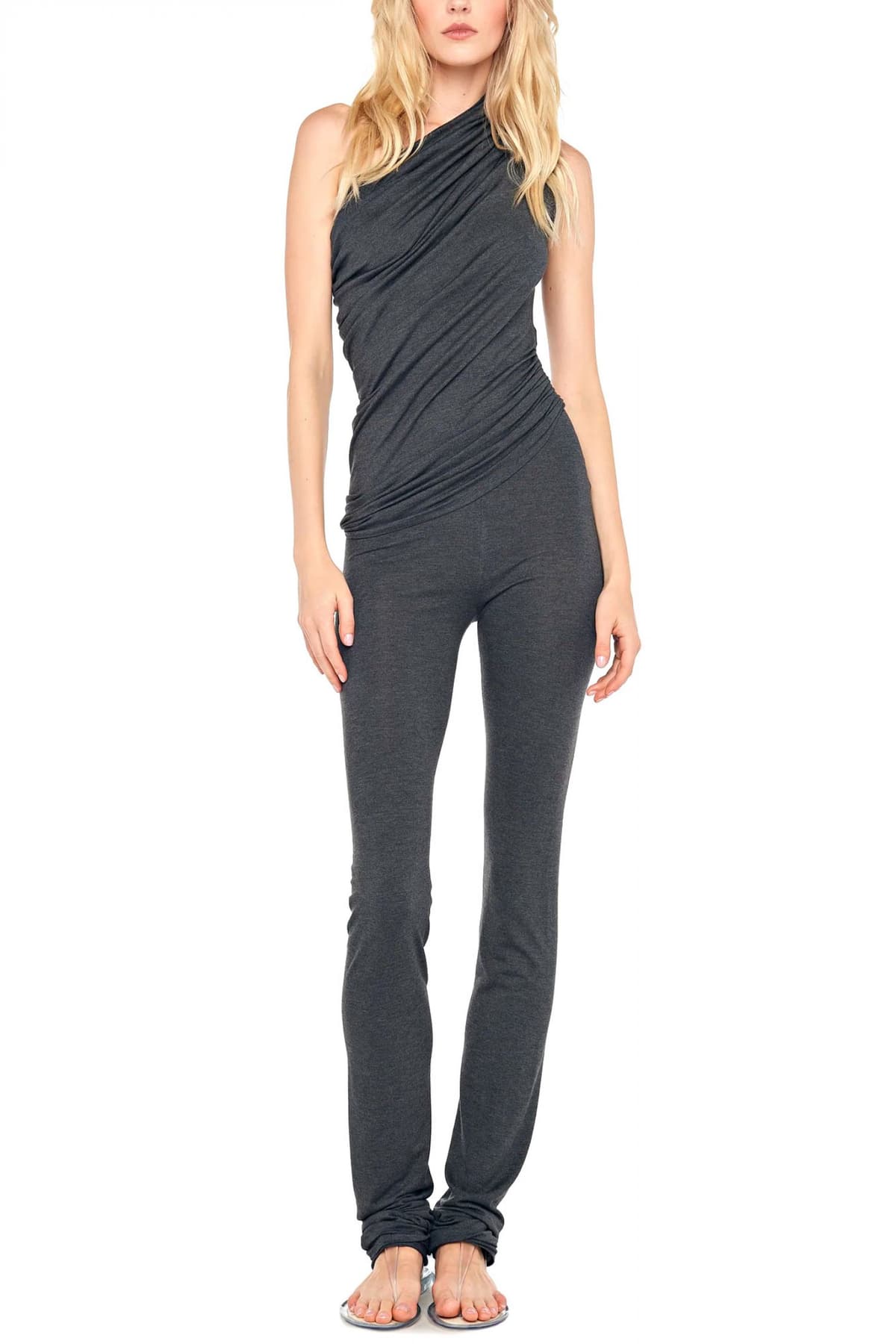 NORMA KAMALI TOP ΣΤΡΑΠΛΕΣ ΣΟΥΡΑ ΕΛΑΣΤΙΚΟ ΣΚΟΥΡΟ ΓΚΡΙ