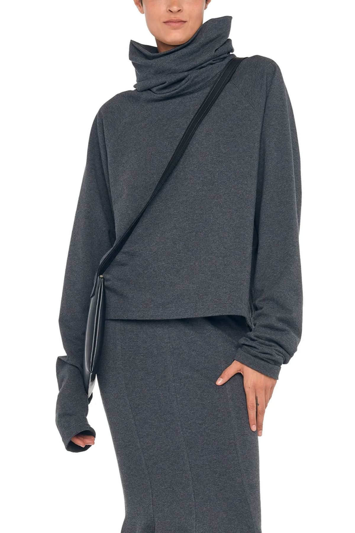 NORMA KAMALI ΦΟΥΤΕΡ OVERSIZED TURTLENECK RAGLAN ΣΚΟΥΡΟ ΓΚΡΙ