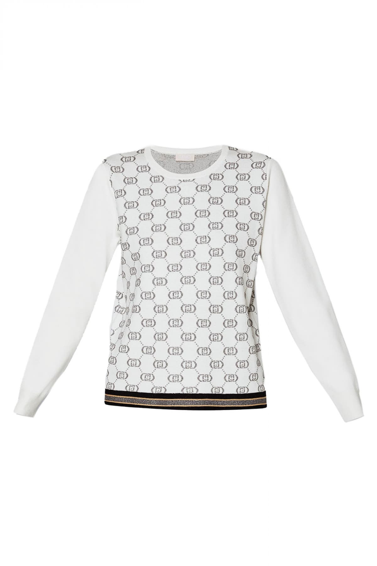 LIU-JO ΠΛΕΚΤΟ CREWNECK LOGO GLITTER ΑΣΗΜΙ / ΛΕΥΚΟ