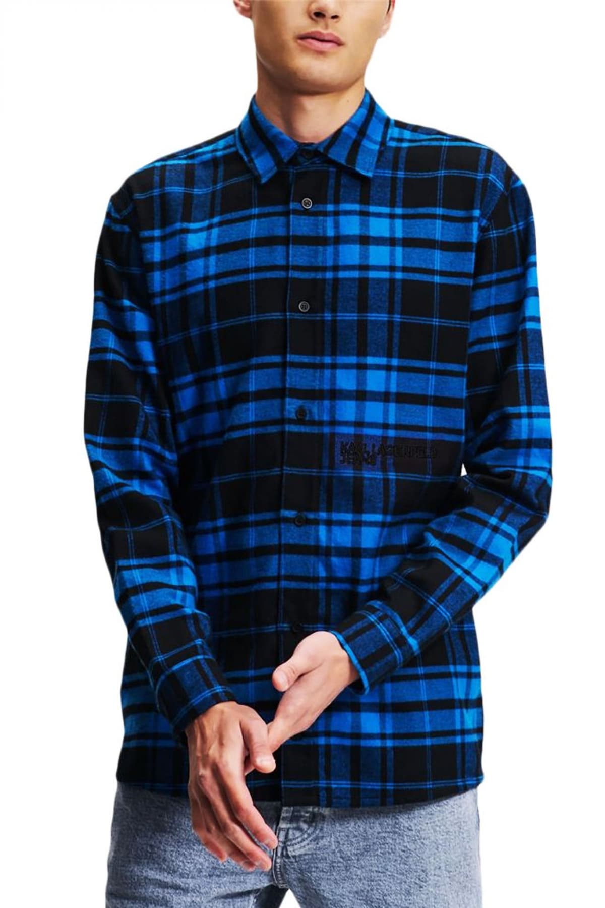 KARL LAGERFELD JEANS ΠΟΥΚΑΜΙΣΟ ΚΑΡΩ REGULAR CHECK SHIRT ΜΠΛΕ