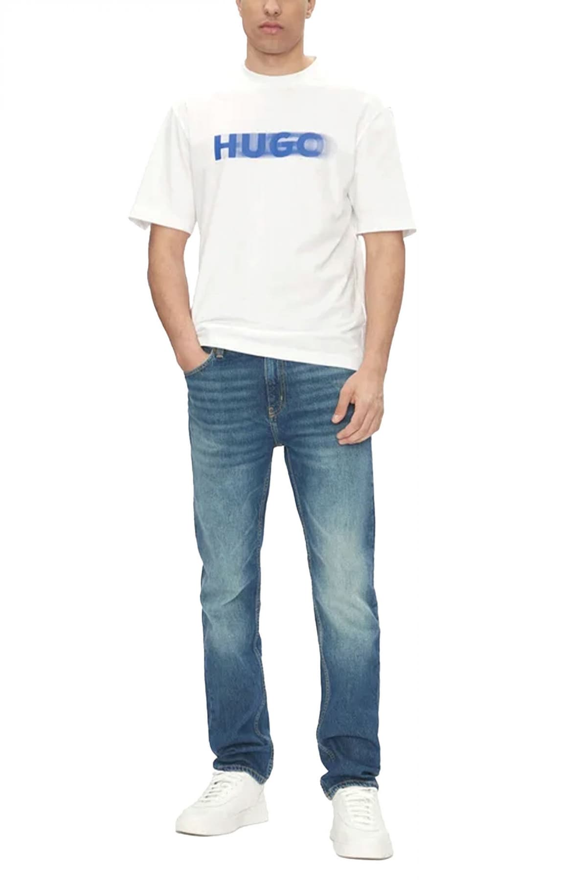 HUGO BLUE Τ-SHIRT NALAX ΛΕΥΚΟ