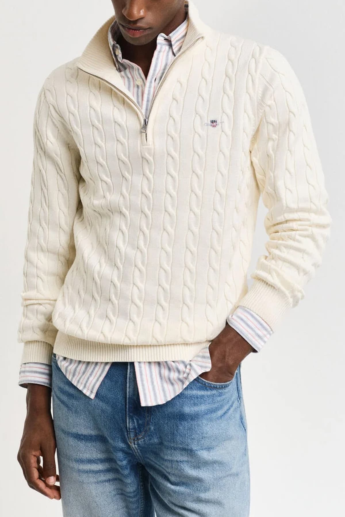 GANT ΠΛΕΚΤΟ HALF ZIP COTTON CABLE ΛΕΥΚΟ