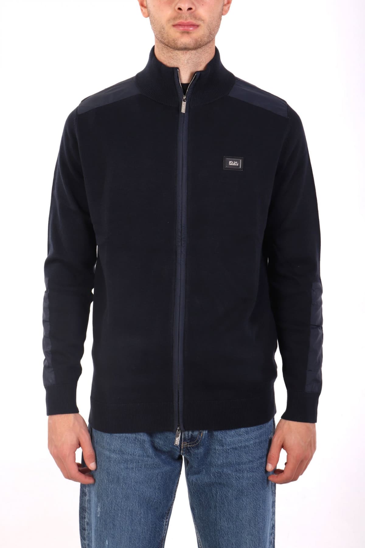 KARL LAGERFELD ΠΛΕΚΤΟ FULLZIP METALLIC LOGO ΜΠΛΕ