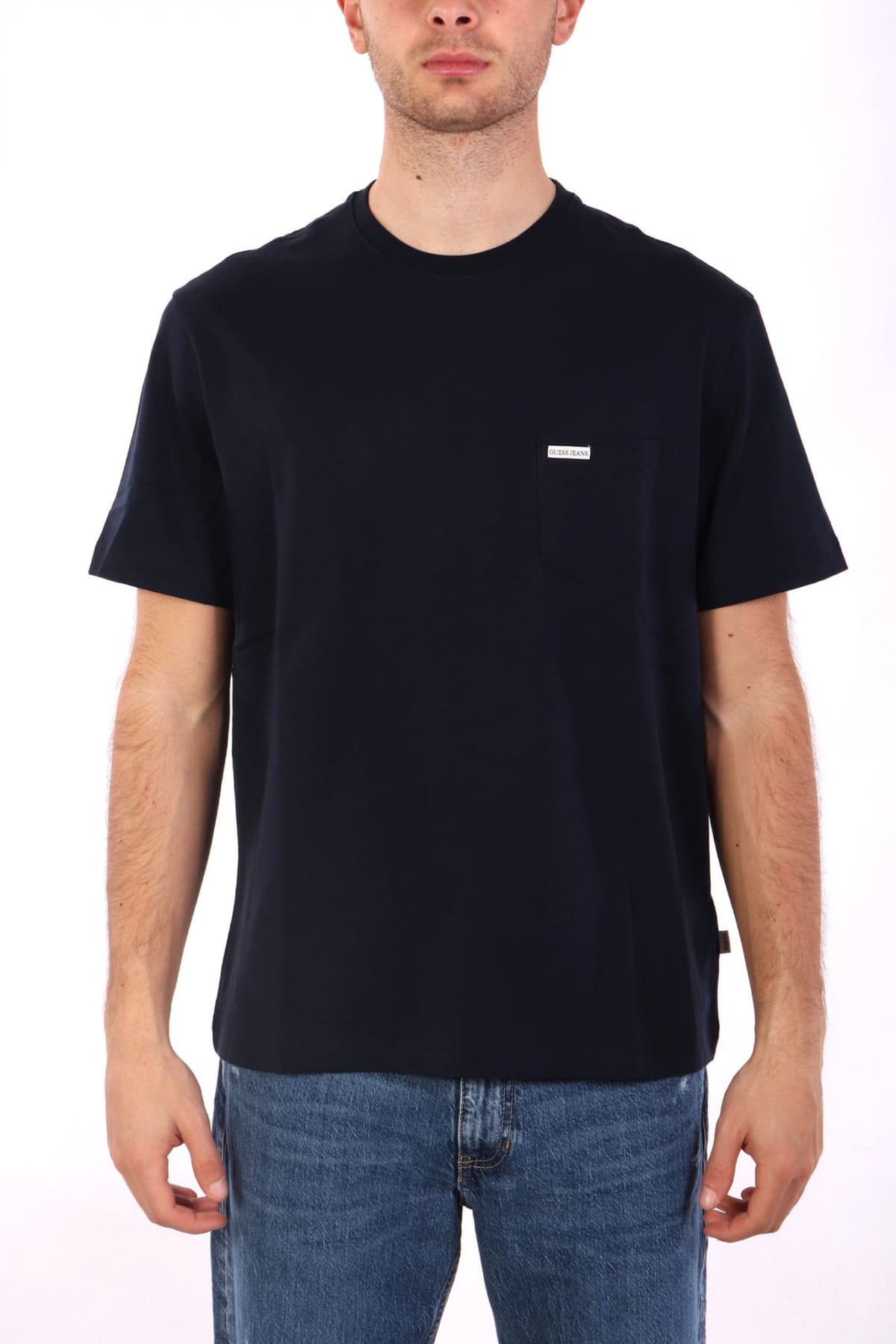 GUESS JEANS T-SHIRT CREWNECK REGULAR FIT LOGO ΜΑΥΡΟ