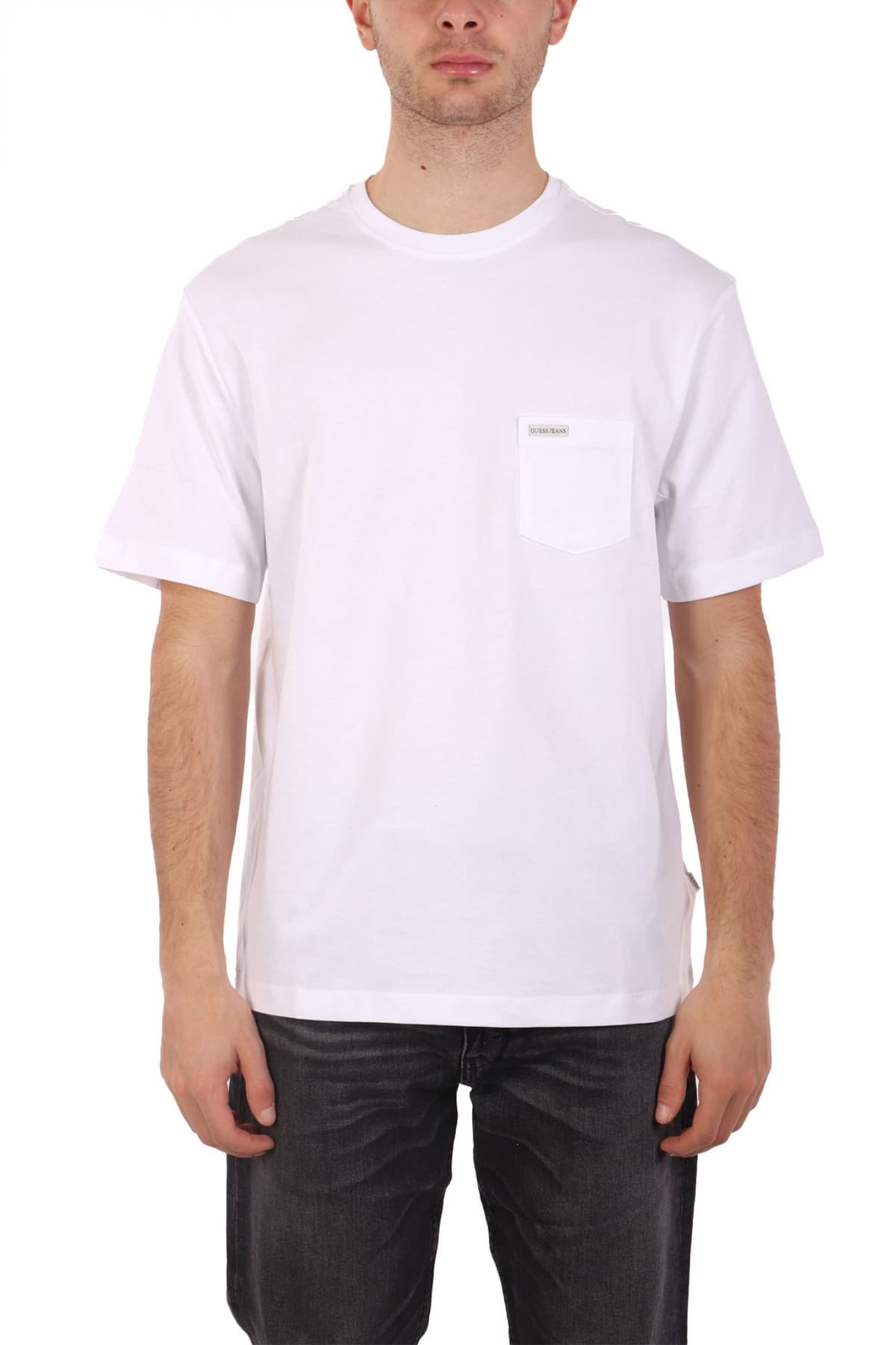 GUESS JEANS T-SHIRT CREWNECK REGULAR FIT LOGO ΜΑΥΡΟ