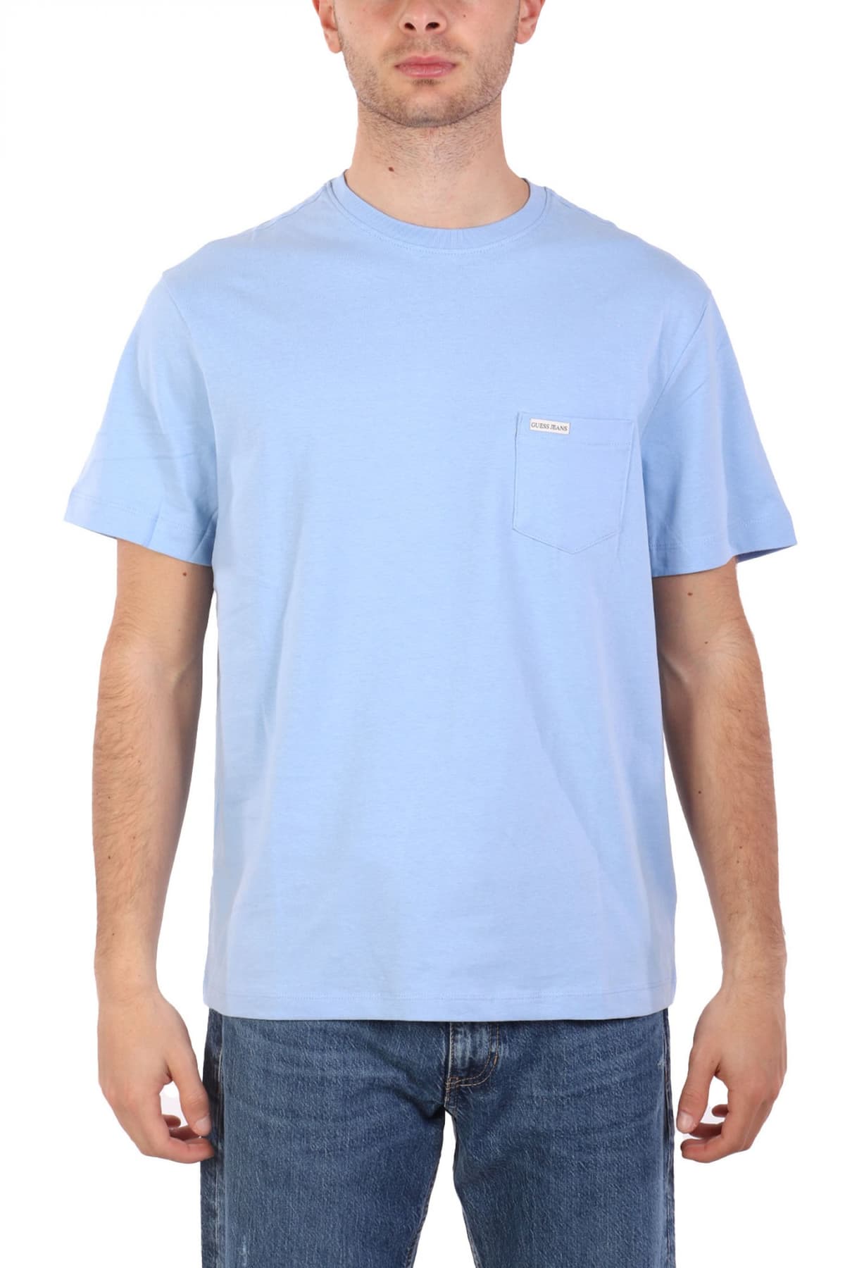 GUESS JEANS T-SHIRT CREWNECK REGULAR FIT LOGO ΜΑΥΡΟ