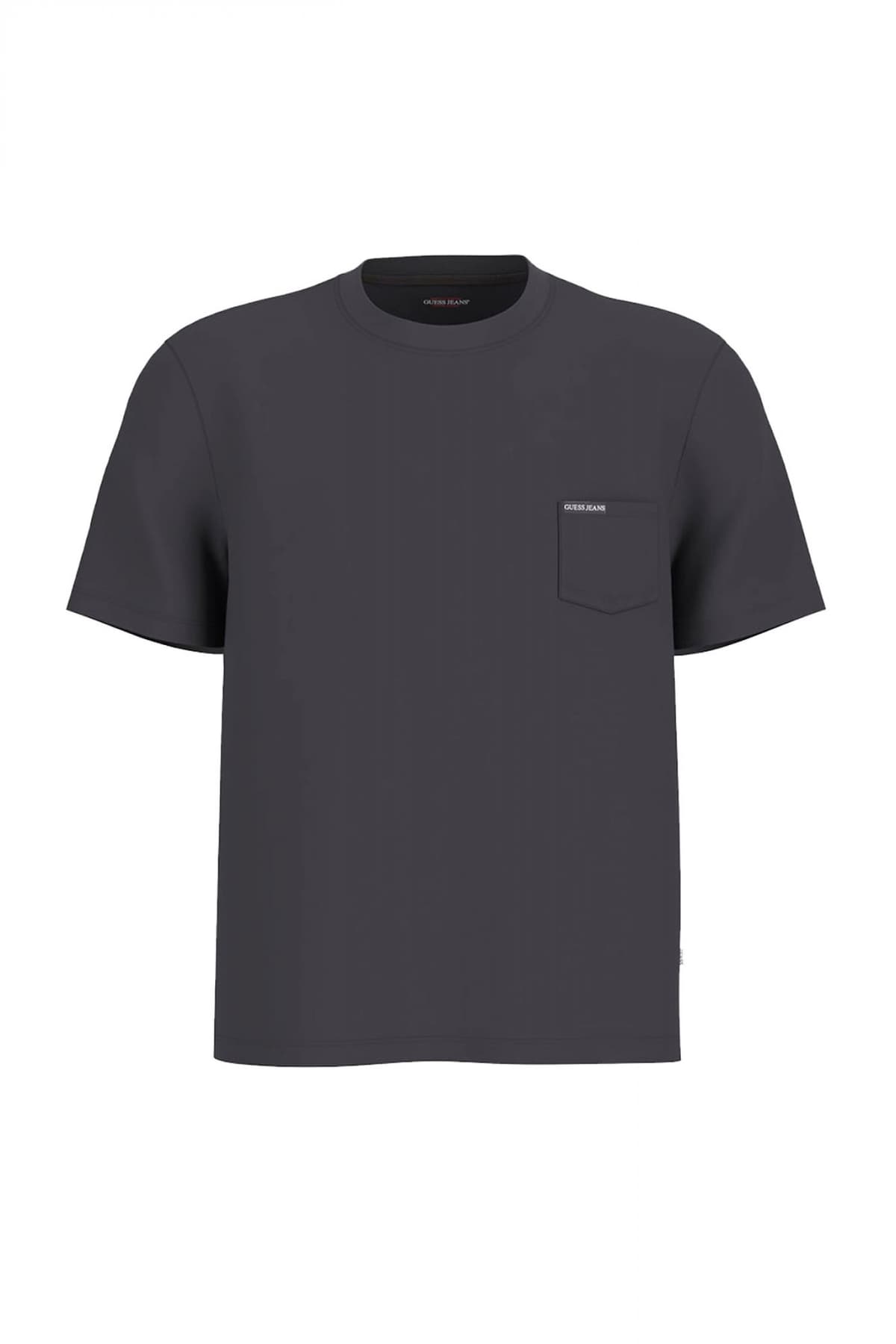 GUESS JEANS T-SHIRT CREWNECK REGULAR FIT LOGO ΜΑΥΡΟ