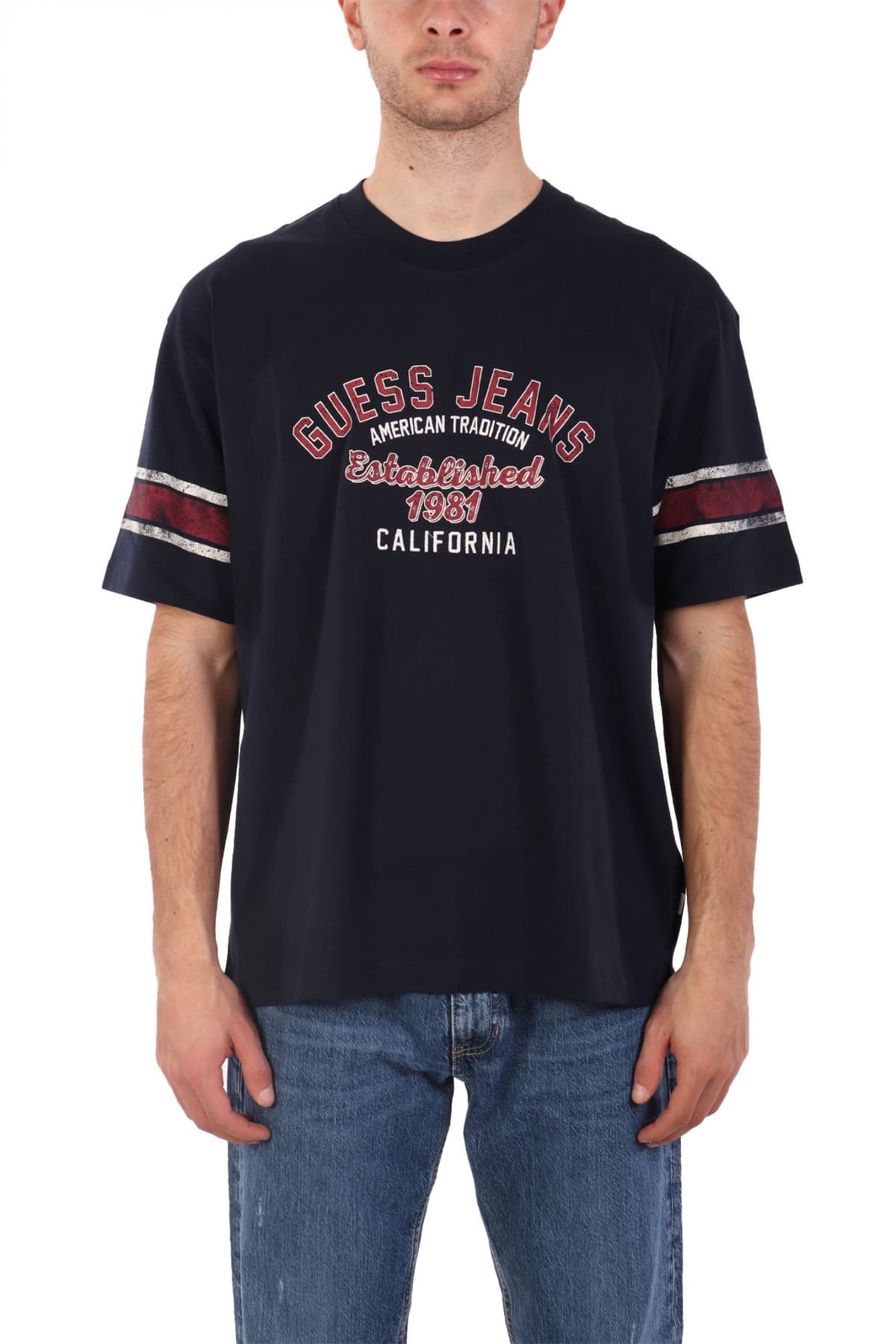GUESS JEANS T-SHIRT CREWNECK OVERSIZED FIT LOGO ΜΠΛΕ