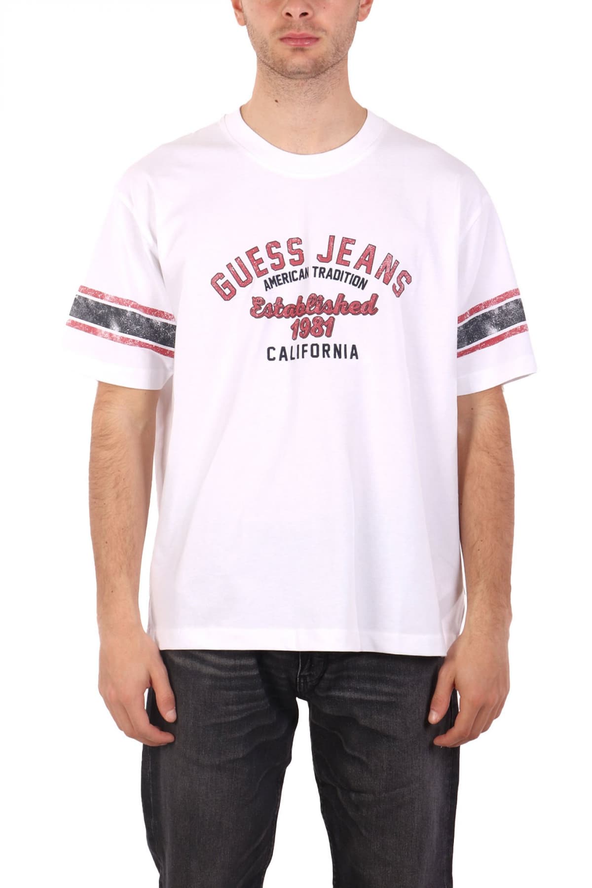 GUESS JEANS T-SHIRT CREWNECK OVERSIZED FIT LOGO ΜΠΛΕ