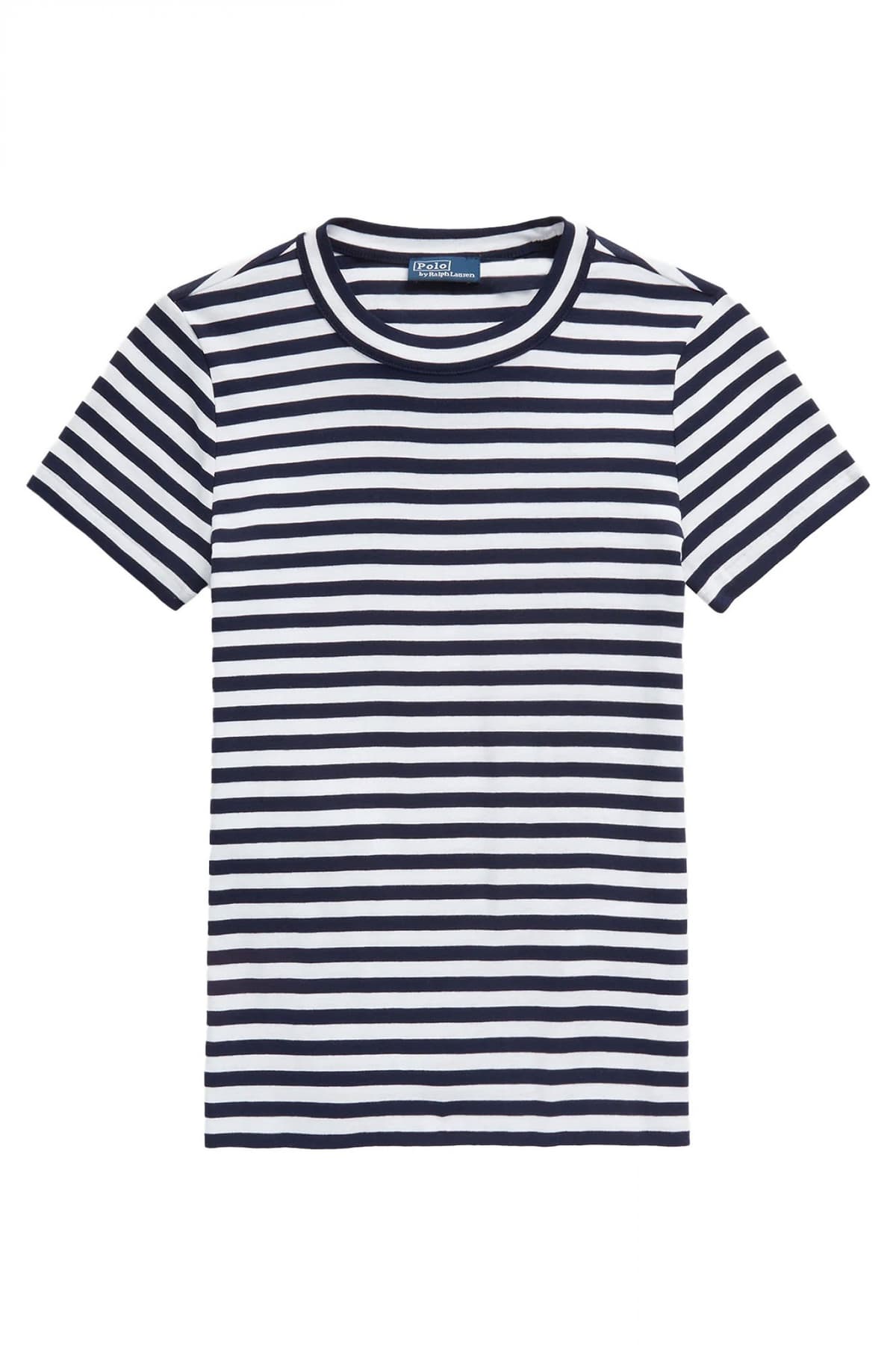 RALPH LAUREN T-SHIRT ΛΑΙΜΟΚΟΨΗ ΡΙΓΕ ΛΕΥΚΟ-ΜΠΛΕ