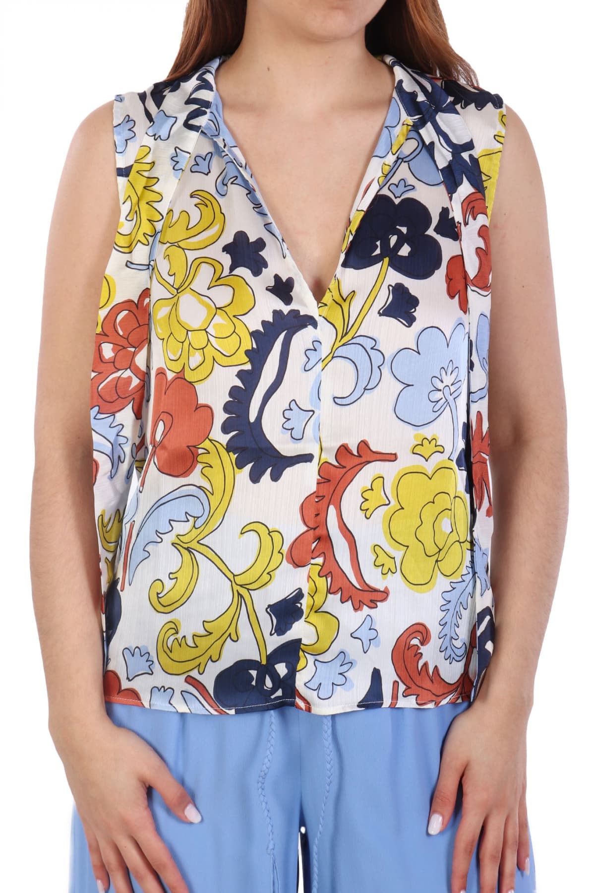 MARELLA EMME ΜΠΛΟΥΖΑ ΤΟΠ NOGAL ΑΜΑΝΙΚΟ ΣΑΤΕΝ ΔΕΣΙΜΟ ΣΤΟΝ ΛΑΙΜΟ ΕΜΠΡΙΜΕ ΣΙΕΛ-ΛΕΥΚΟ