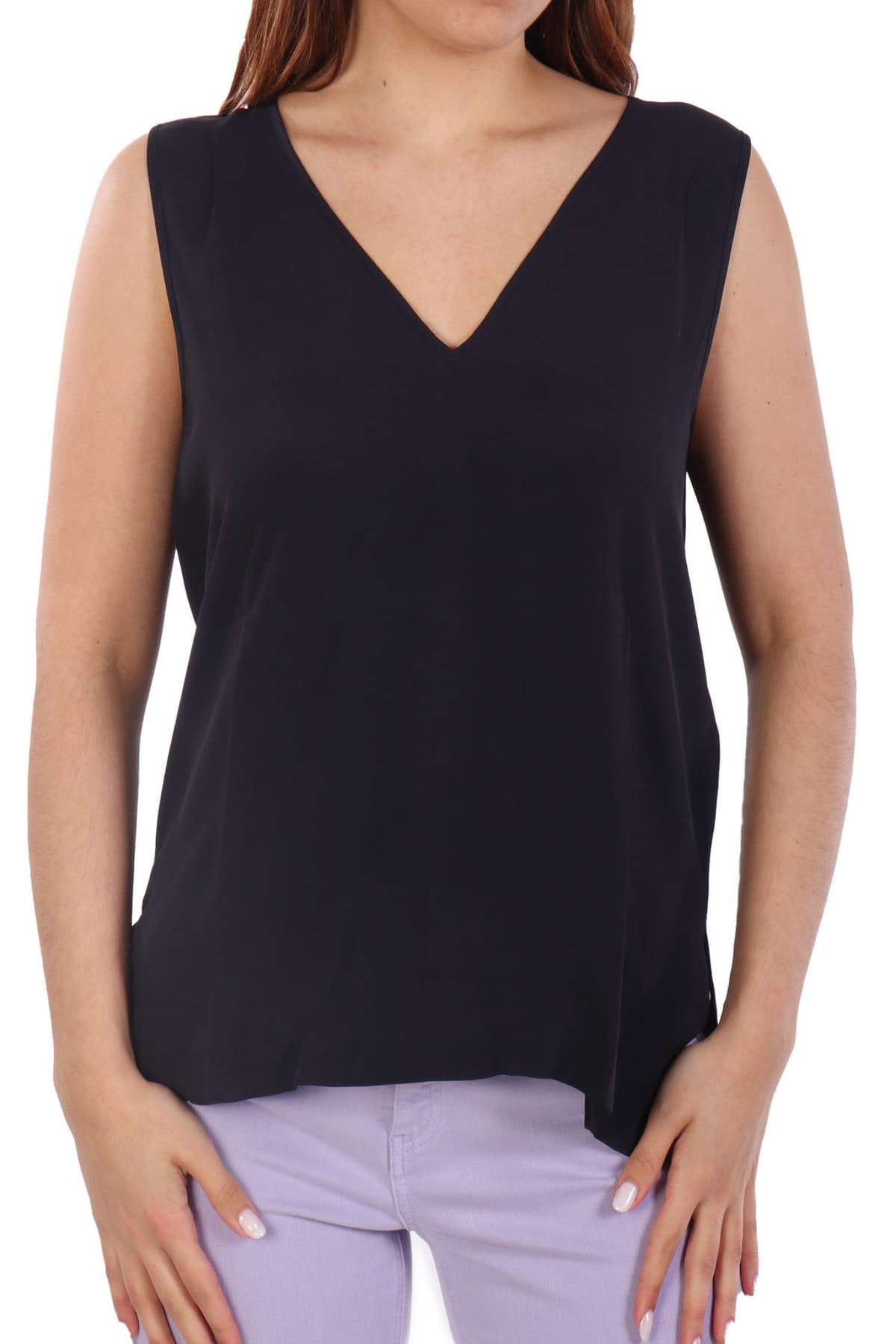 MARELLA EMME ΜΠΛΟΥΖΑ ΤΟΠ GINNICO V-NECK ΜΕΤΑΞΙ ΜΑΥΡΟ