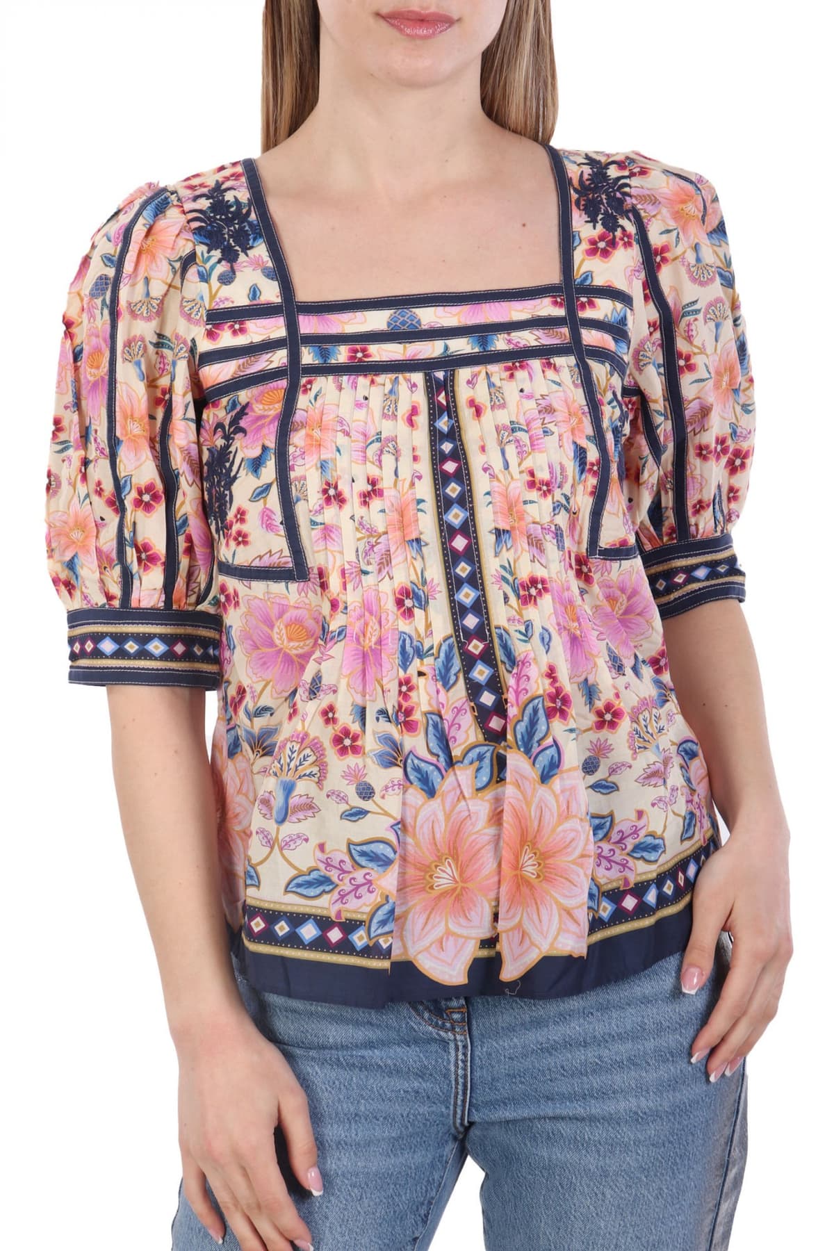 FARM RIO ΜΠΛΟΥΖΑ-ΠΟΥΚΑΜΙΣΟ SUPERBLOOM TAPESTRY CREAM FLORAL ΠΙΕΤΑ ΠΟΛΥΧΡΩΜΟ