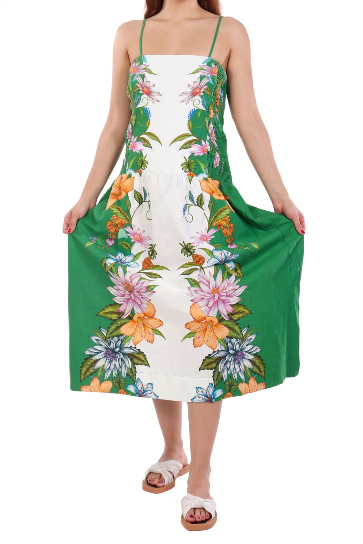 FARM RIO ΦΟΡΕΜΑ MIDI SWEET BLOOM DREAMSCAPE FLORAL ΛΕΥΚΟ-ΠΡΑΣΙΝΟ