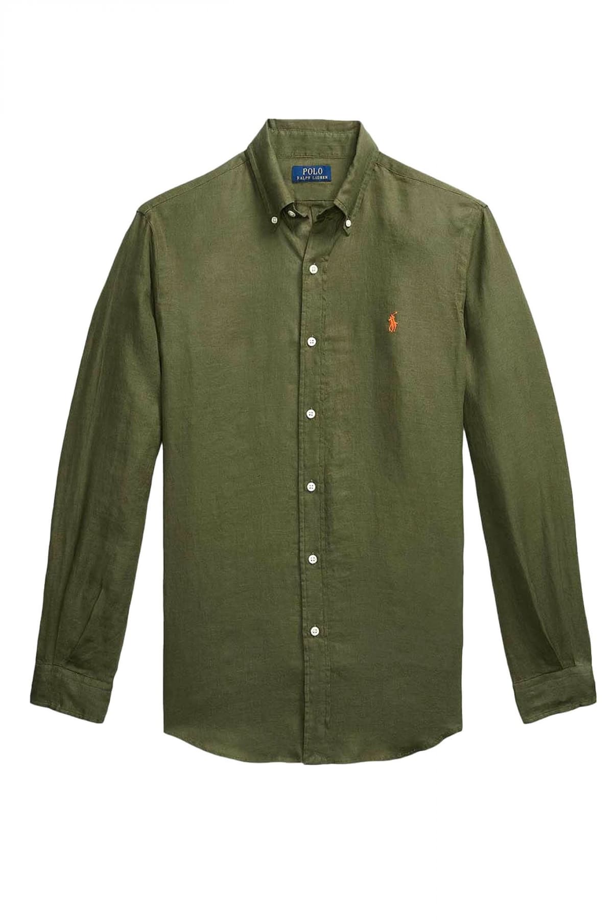 RALPH LAUREN ΠΟΥΚΑΜΙΣΟ BUTTON DOWN ΛΙΝΟ CUSTOM FIT LOGO ΧΑΚΙ