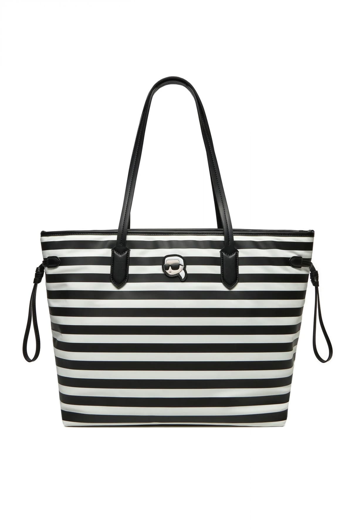 KARL LAGERFELD ΤΣΑΝΤΑ ΧΕΙΡΟΣ/ΩΜΟΥ IKON NYLON TOTE LOGO ΡΙΓΕ ΜΑΥΡΟ-ΛΕΥΚΟ