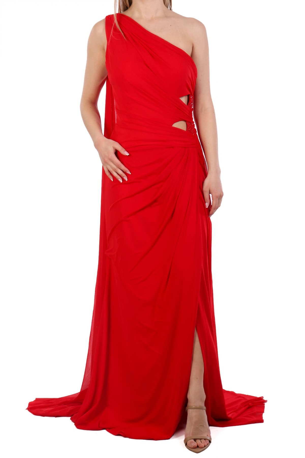 ALLURE EVENING ΦΟΡΕΜΑ MAXI ΝΤΡΑΠΕ ΤΟΥΛΙ ΚΟΚΚΙΝΟ