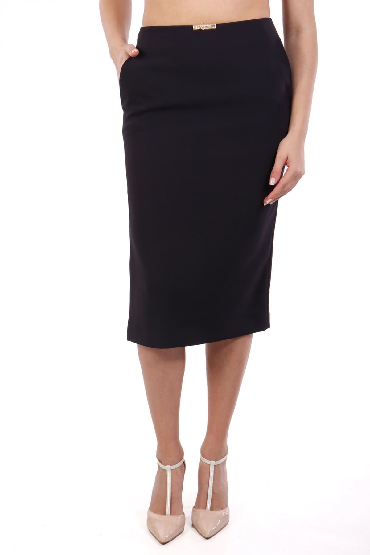 ELISABETTA FRANCHI ΦΟΥΣΤΑ PENSIL ΑΝΟΙΓΜΑ ΠΛΑΙ ΧΡΥΣΗ ΛΕΠΤΟΜΕΡΕΙΑ ΜΑΥΡΟ