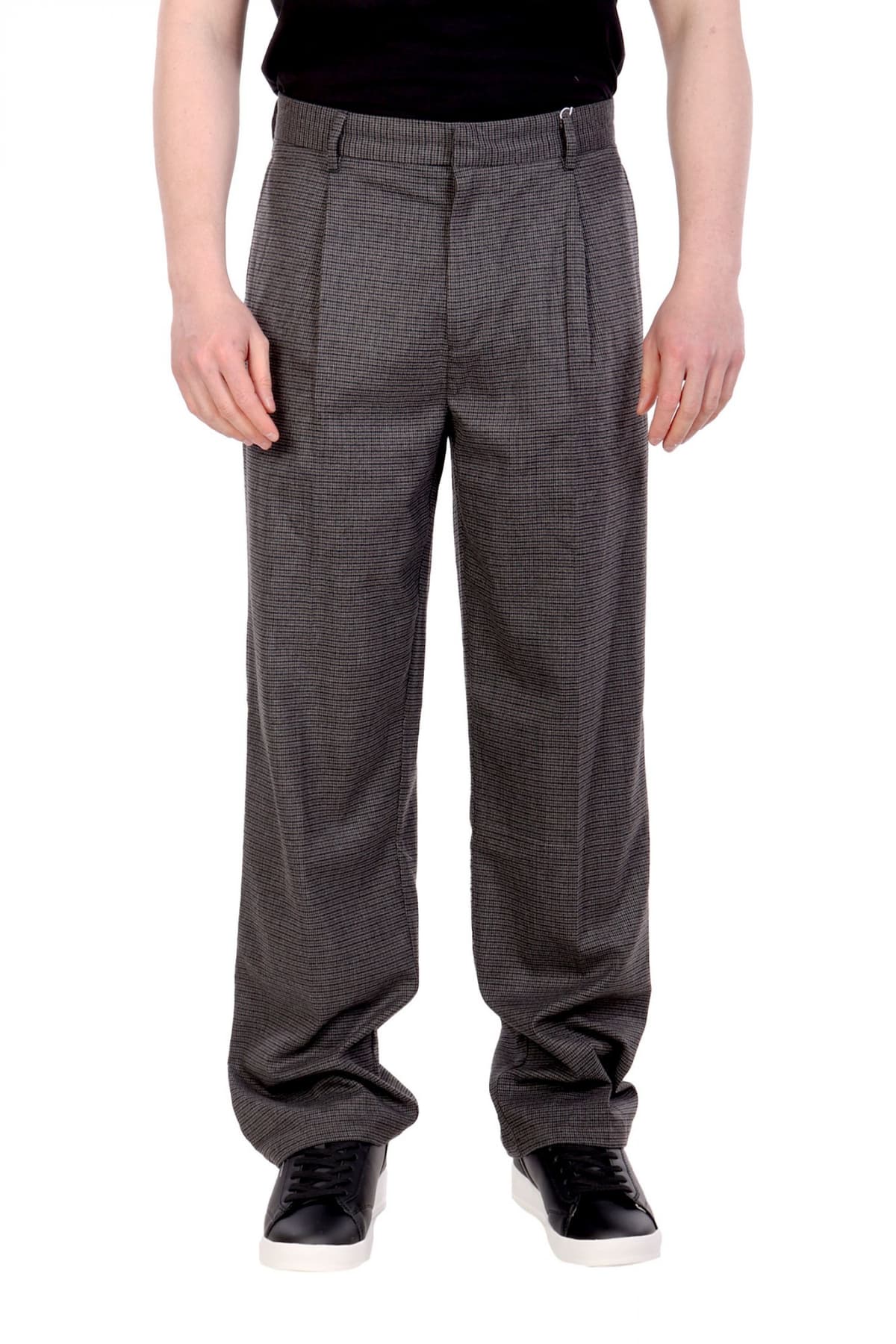 LES DEUX ΠΑΝΤΕΛΟΝΙ CHINO REECE PLEATED CHECK ΜΙΚΡΟΣΧΕΔΙΟ ΣΚΟΥΡΟ ΓΚΡΙ