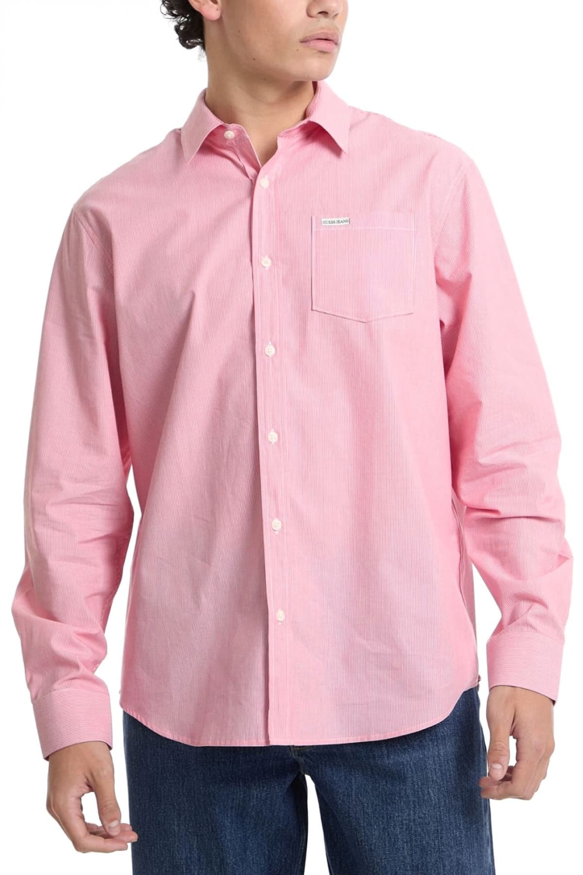 GUESS JEANS ΠΟΥΚΑΜΙΣΟ ΡΙΓΕ LS CLASSIC FIT POCKET ΜΠΛΕ