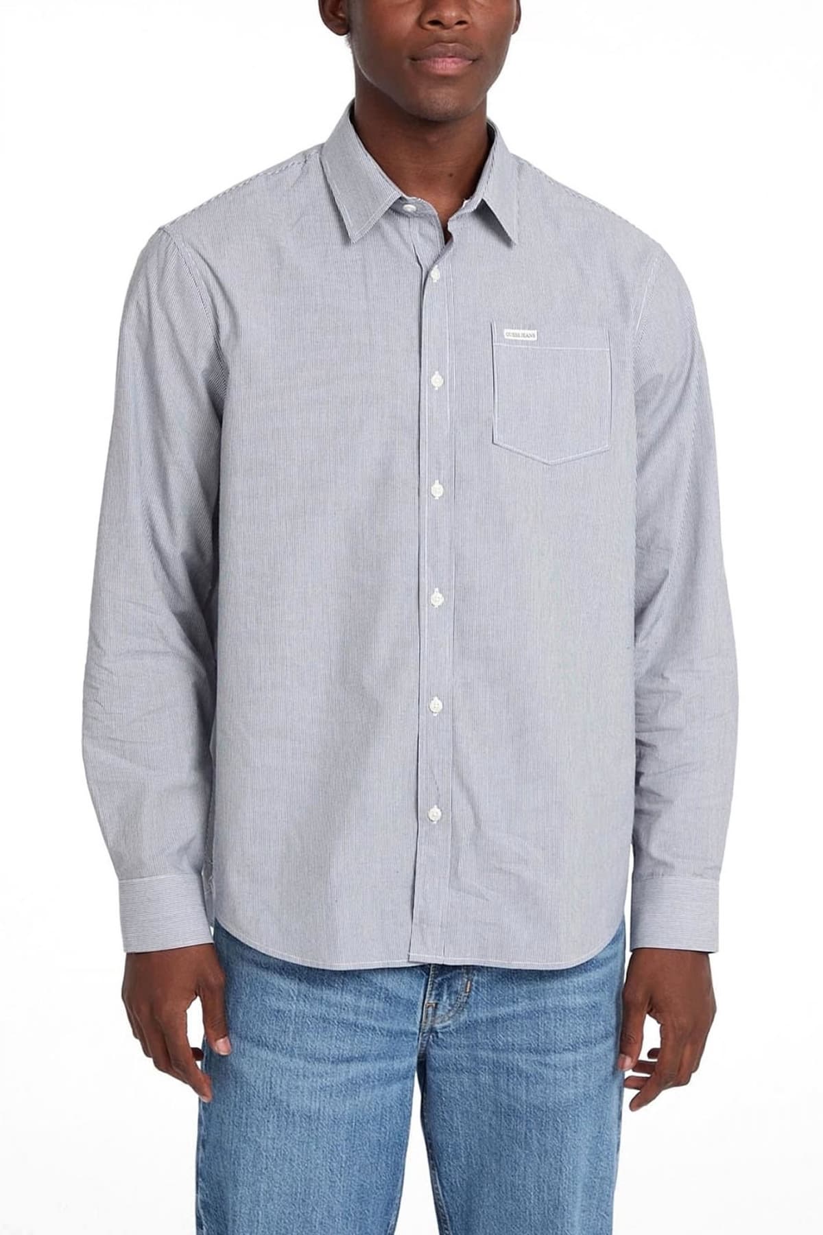 GUESS JEANS ΠΟΥΚΑΜΙΣΟ ΡΙΓΕ LS CLASSIC FIT POCKET ΜΠΛΕ