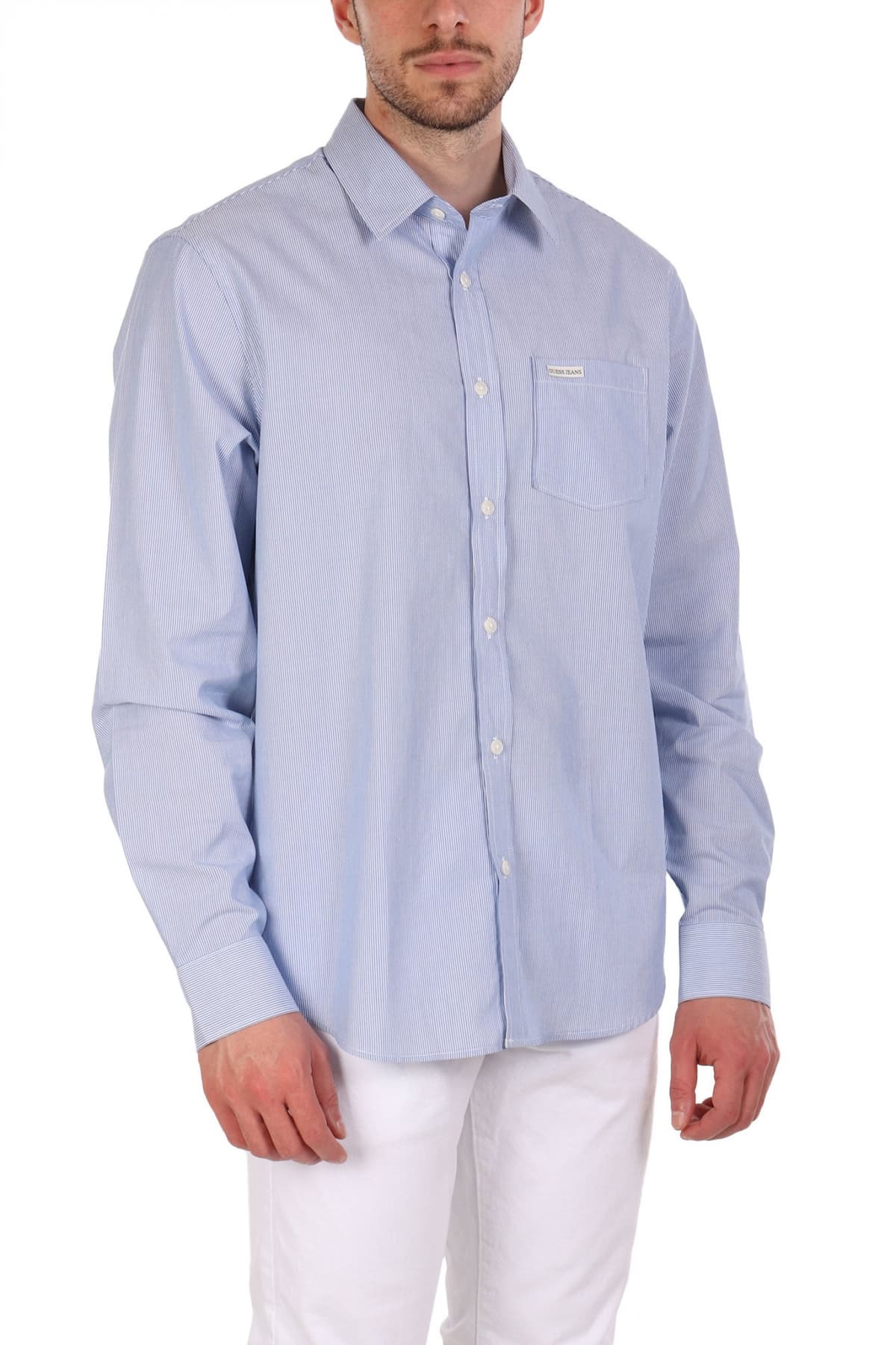 GUESS JEANS ΠΟΥΚΑΜΙΣΟ ΡΙΓΕ LS CLASSIC FIT POCKET ΣΙΕΛ