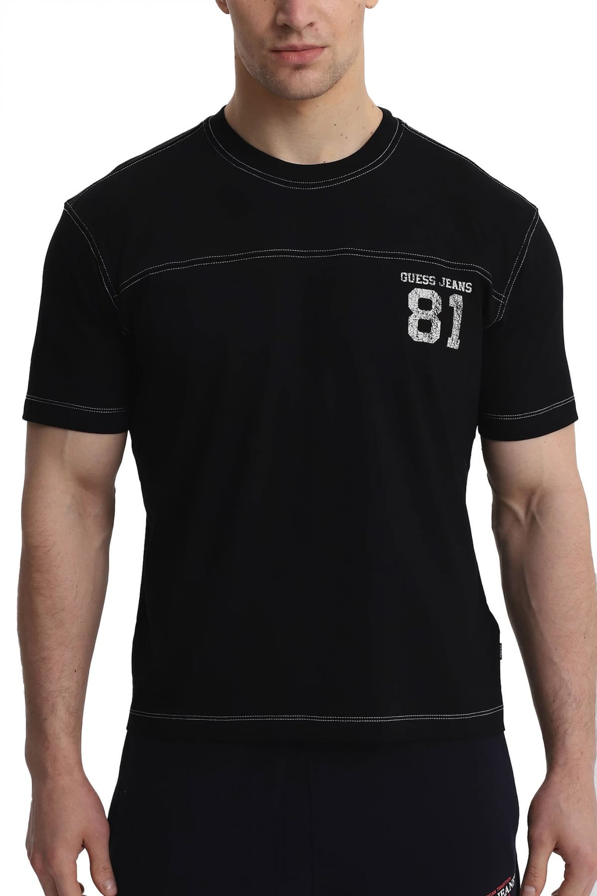 GUESS JEANS T-SHIRT CREWNECK OVERSIZED FIT LOGO ΜΠΛΕ