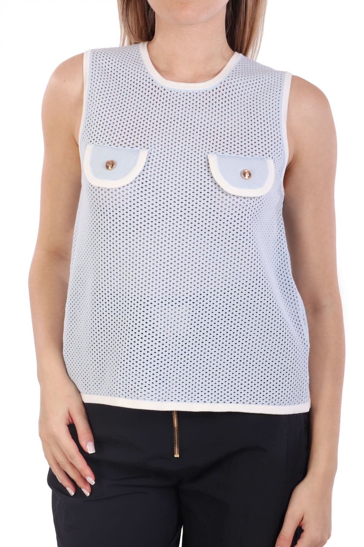 ELISABETTA FRANCHI T-SHIRT ΑΜΑΝΙΚΟ ΔΙΑΤΡΗΤΟ ΧΡΥΣΑ ΚΟΥΜΠΙΑ ΣΙΕΛ