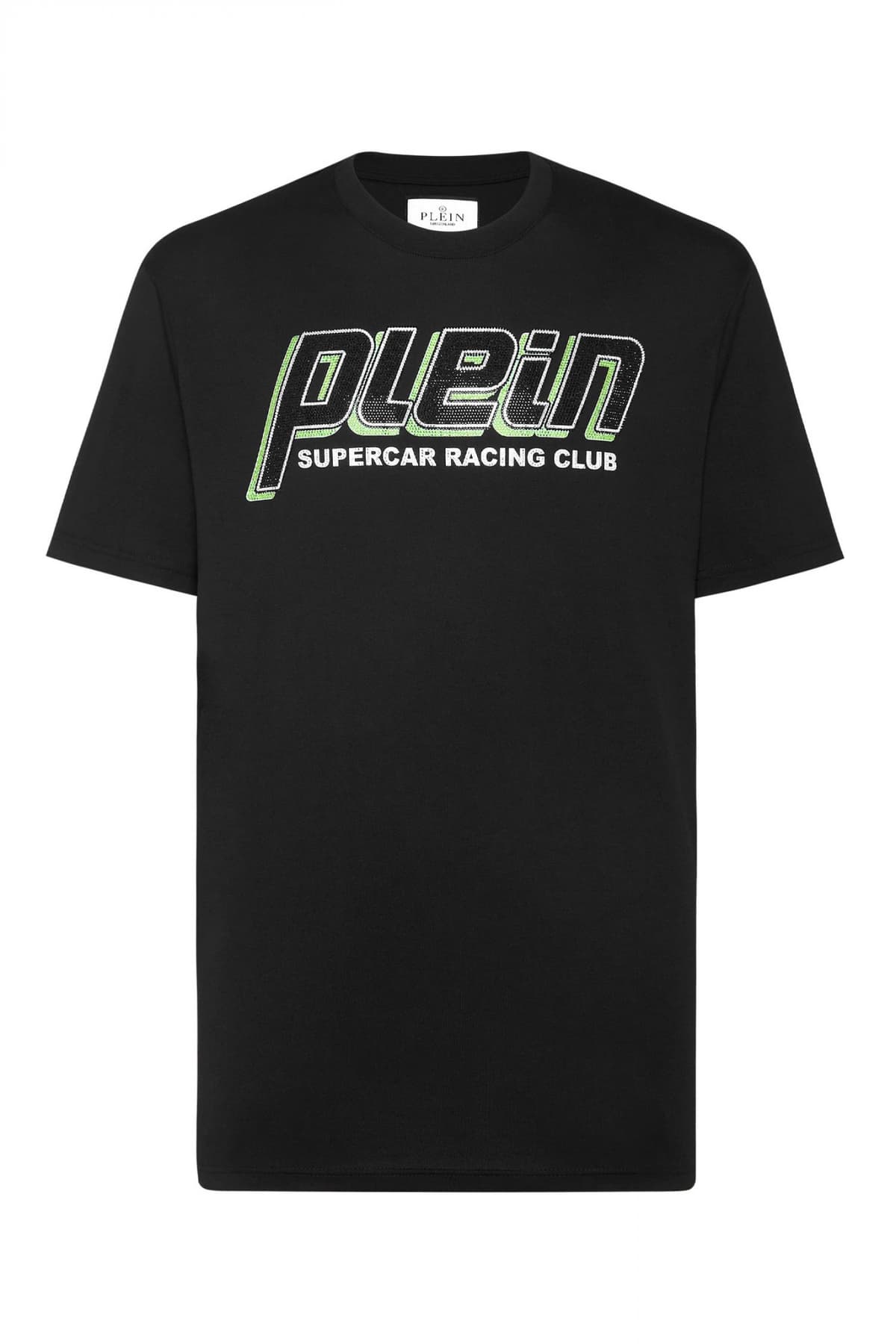 PHILIPP PLEIN T-SHIRT ROUND NECK SS LOGO ΜΕΤΑΛΛΙΚΟ ΜΑΥΡΟ