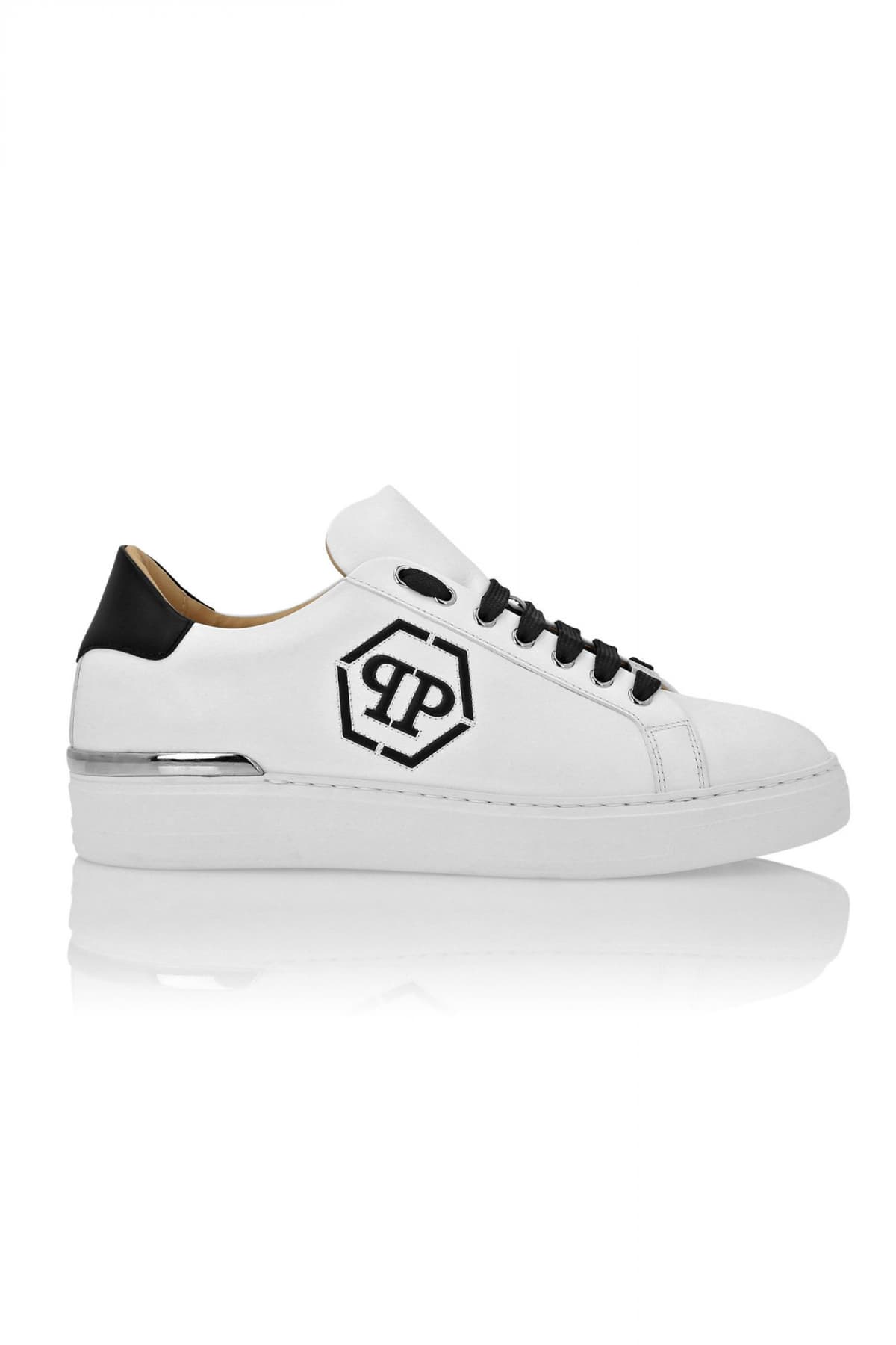 PHILIPP PLEIN ΠΑΠΟΥΤΣΙΑ SNEAKERS NAPPA LEATHER LO-TOP HEXAGON LOGO ΛΕΥΚΟ