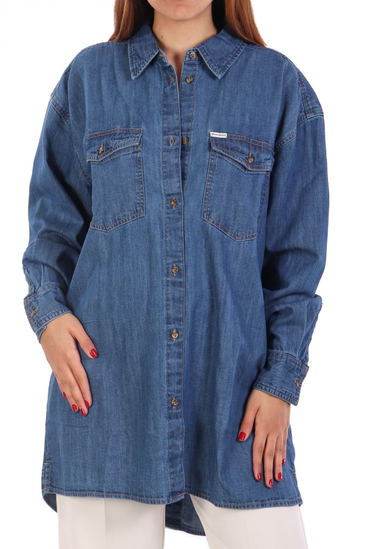 GUESS JEANS ΠΟΥΚΑΜΙΣΟ JEANS OVERSIZE ΜΠΛΕ