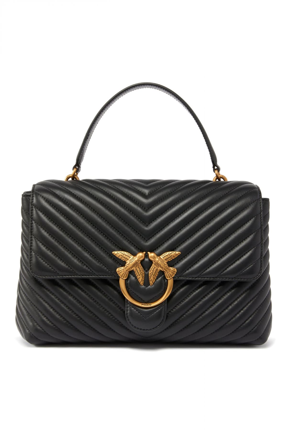 PINKO ΤΣΑΝΤΑ ΔΕΡΜΑ LOVE LADY PUFF BIG CL ΜΑΥΡΟ-ANTIQUE GOLD