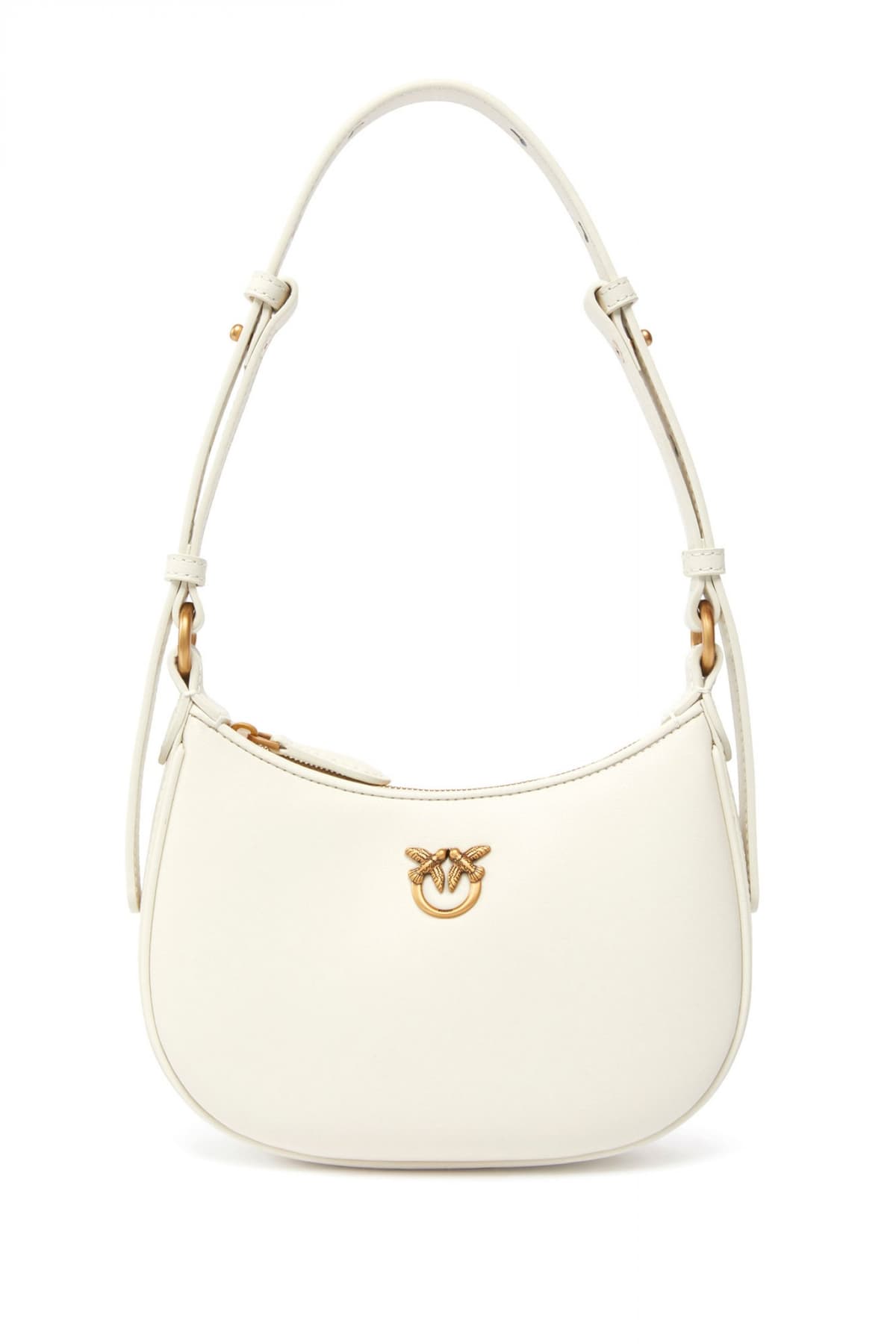 PINKO ΤΣΑΝΤΑKI ΩΜΟΥ HALF MOON BABY VITELLO SETA ΛΕΥΚΟ-ANTIQUE GOLD