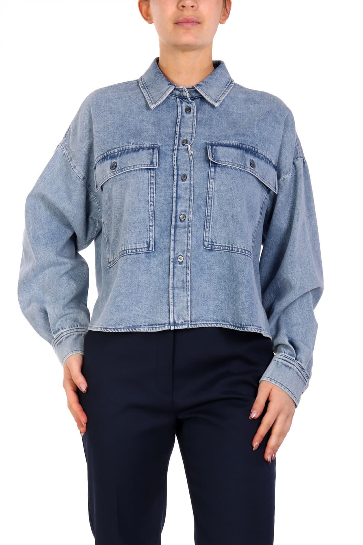 MAX MARA WEEKEND ΠΟΥΚΑΜΙΣΟ CROP JEANS ZEMIRA ΜΠΛΕ